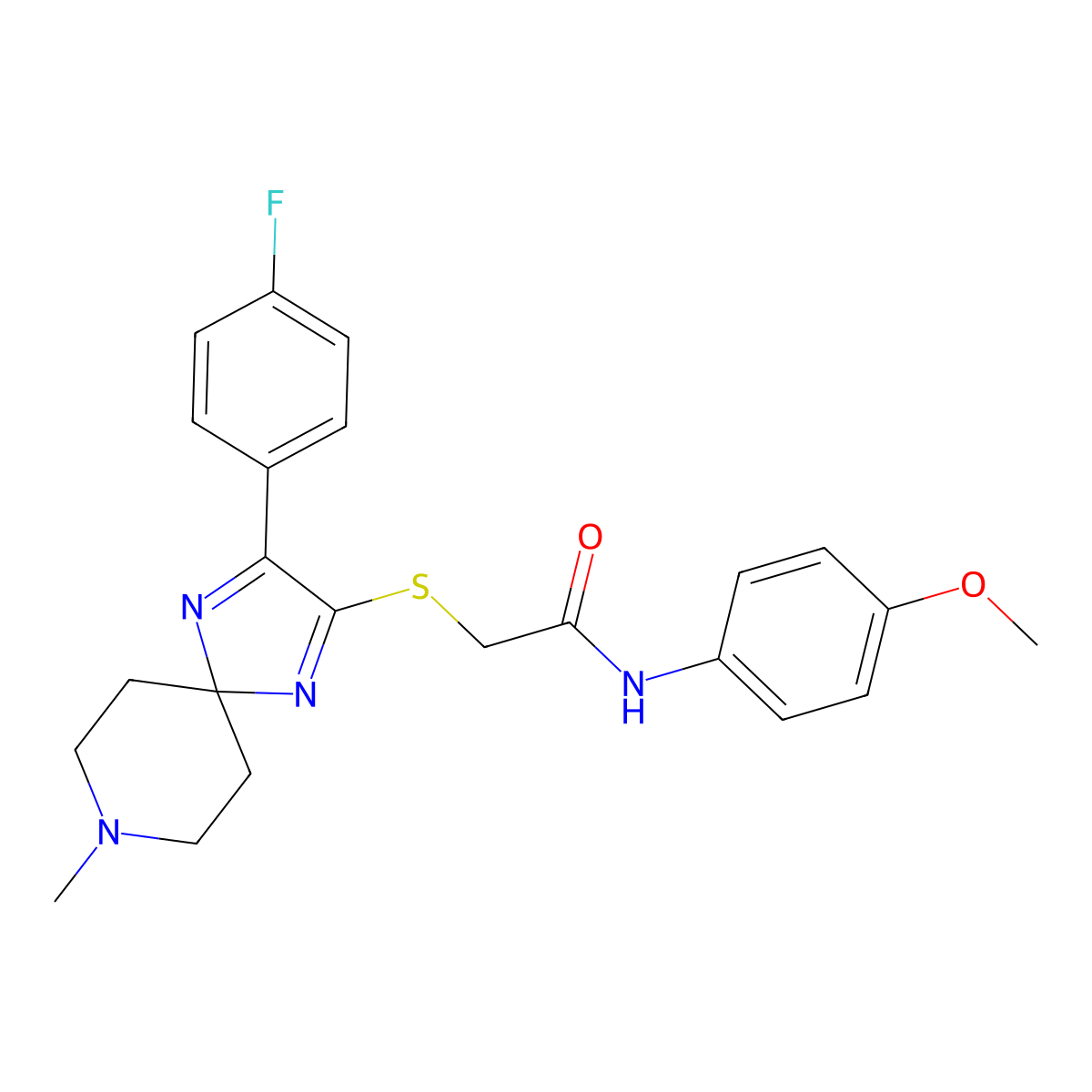 2-((3-(4-fluorophenyl)-8-methyl-1,4,8-triazaspiro[4.5]deca-1,3-dien-2-yl)thio)-N-(4-methoxyphenyl)acetamide molecular structure, CAS 1189675-12-4