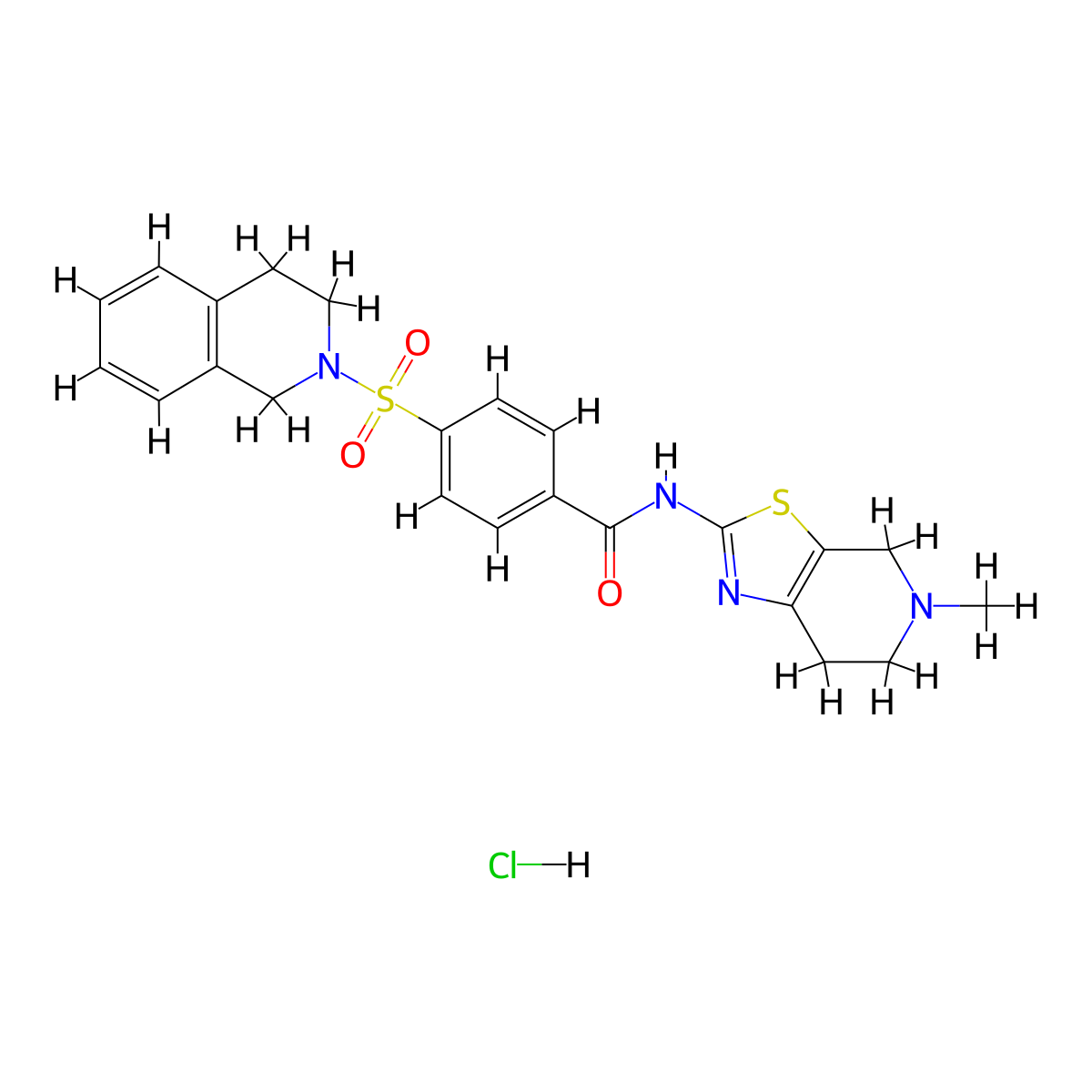 4-((3,4-dihydroisoquinolin-2(1H)-yl)sulfonyl)-N-(5-methyl-4,5,6,7-tetrahydrothiazolo[5,4-c]pyridin-2-yl)benzamide hydrochloride molecular structure, CAS 1189676-01-4