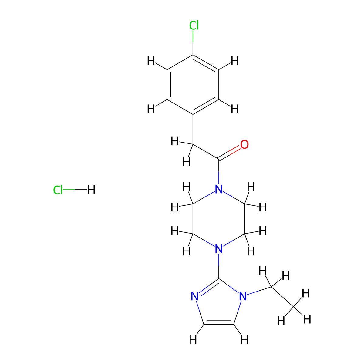 2-(4-chlorophenyl)-1-(4-(1-ethyl-1H-imidazol-2-yl)piperazin-1-yl)ethanone hydrochloride molecular structure, CAS 1189676-23-0