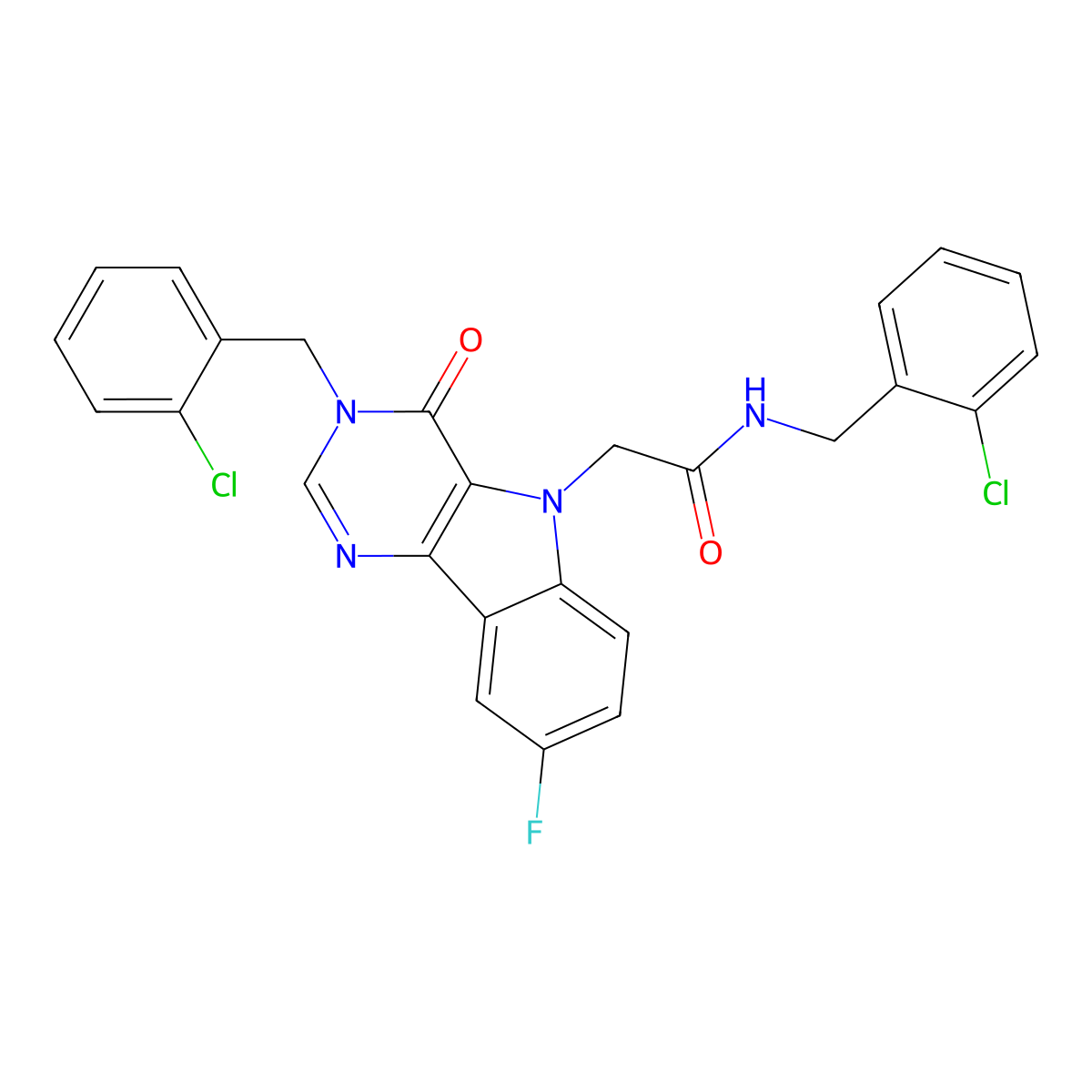 N-(2-chlorobenzyl)-2-(3-(2-chlorobenzyl)-8-fluoro-4-oxo-3H-pyrimido[5,4-b]indol-5(4H)-yl)acetamide molecular structure, CAS 1189676-70-7