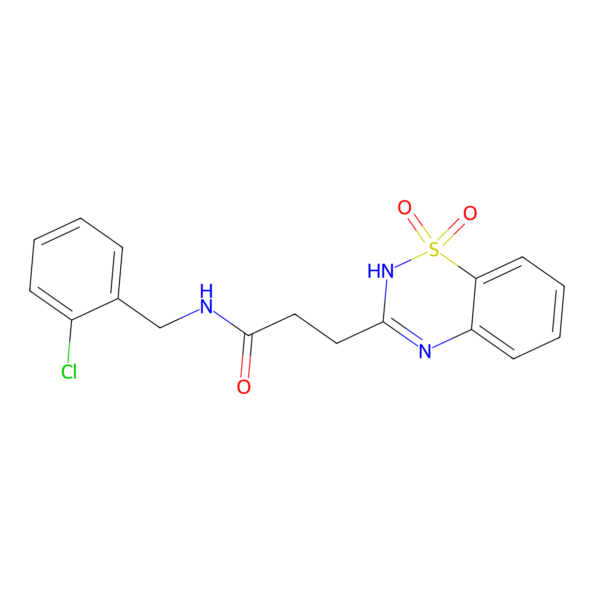 N-(2-chlorobenzyl)-3-(1,1-dioxido-2H-1,2,4-benzothiadiazin-3-yl)propanamide molecular structure, CAS 1189676-86-5