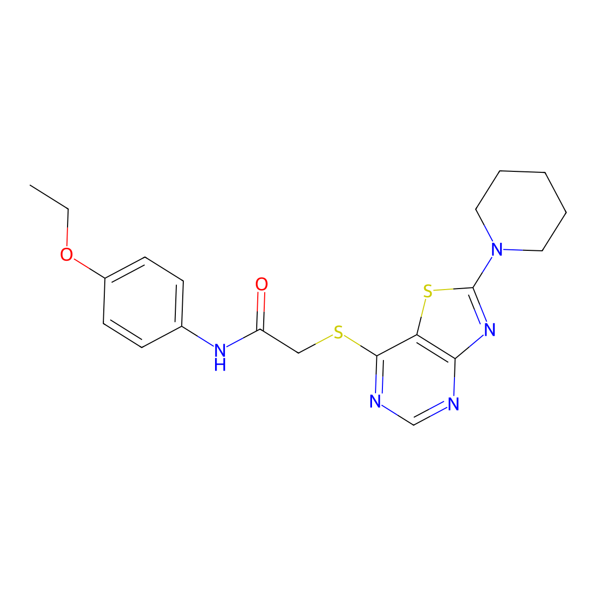 N-(4-ethoxyphenyl)-2-((2-(piperidin-1-yl)thiazolo[4,5-d]pyrimidin-7-yl)thio)acetamide molecular structure, CAS 1189677-78-8