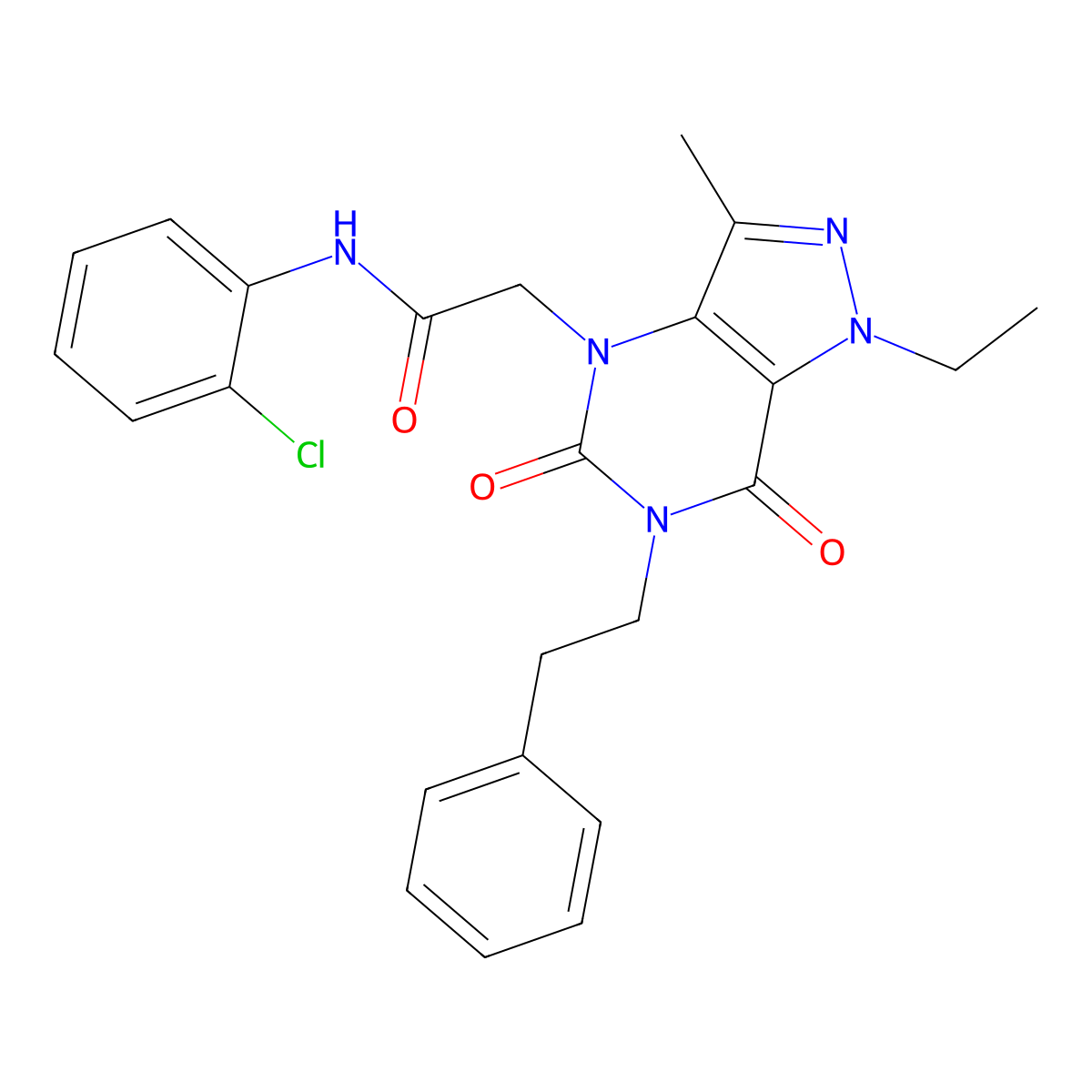 N-(2-chlorophenyl)-2-(1-ethyl-3-methyl-5,7-dioxo-6-phenethyl-6,7-dihydro-1H-pyrazolo[4,3-d]pyrimidin-4(5H)-yl)acetamide molecular structure, CAS 1189677-88-0