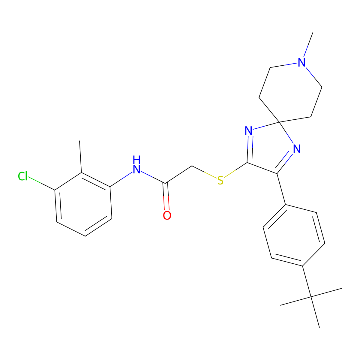 2-{[3-(4-tert-butylphenyl)-8-methyl-1,4,8-triazaspiro[4.5]deca-1,3-dien-2-yl]sulfanyl}-N-(3-chloro-2-methylphenyl)acetamide molecular structure, CAS 1189680-41-8