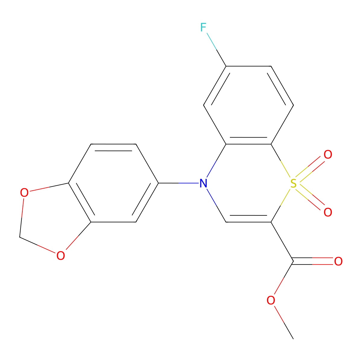 methyl 4-(1,3-benzodioxol-5-yl)-6-fluoro-4H-1,4-benzothiazine-2-carboxylate 1,1-dioxide molecular structure, CAS 1189680-55-4