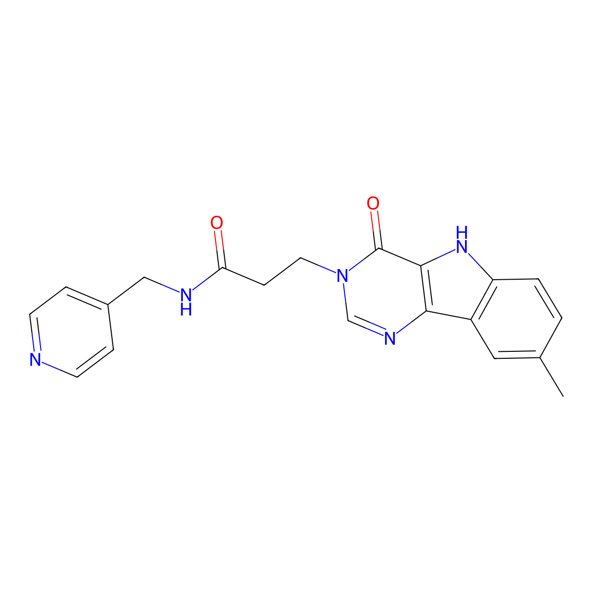 3-{8-methyl-4-oxo-3H,4H,5H-pyrimido[5,4-b]indol-3-yl}-N-[(pyridin-4-yl)methyl]propanamide molecular structure, CAS 1189680-99-6