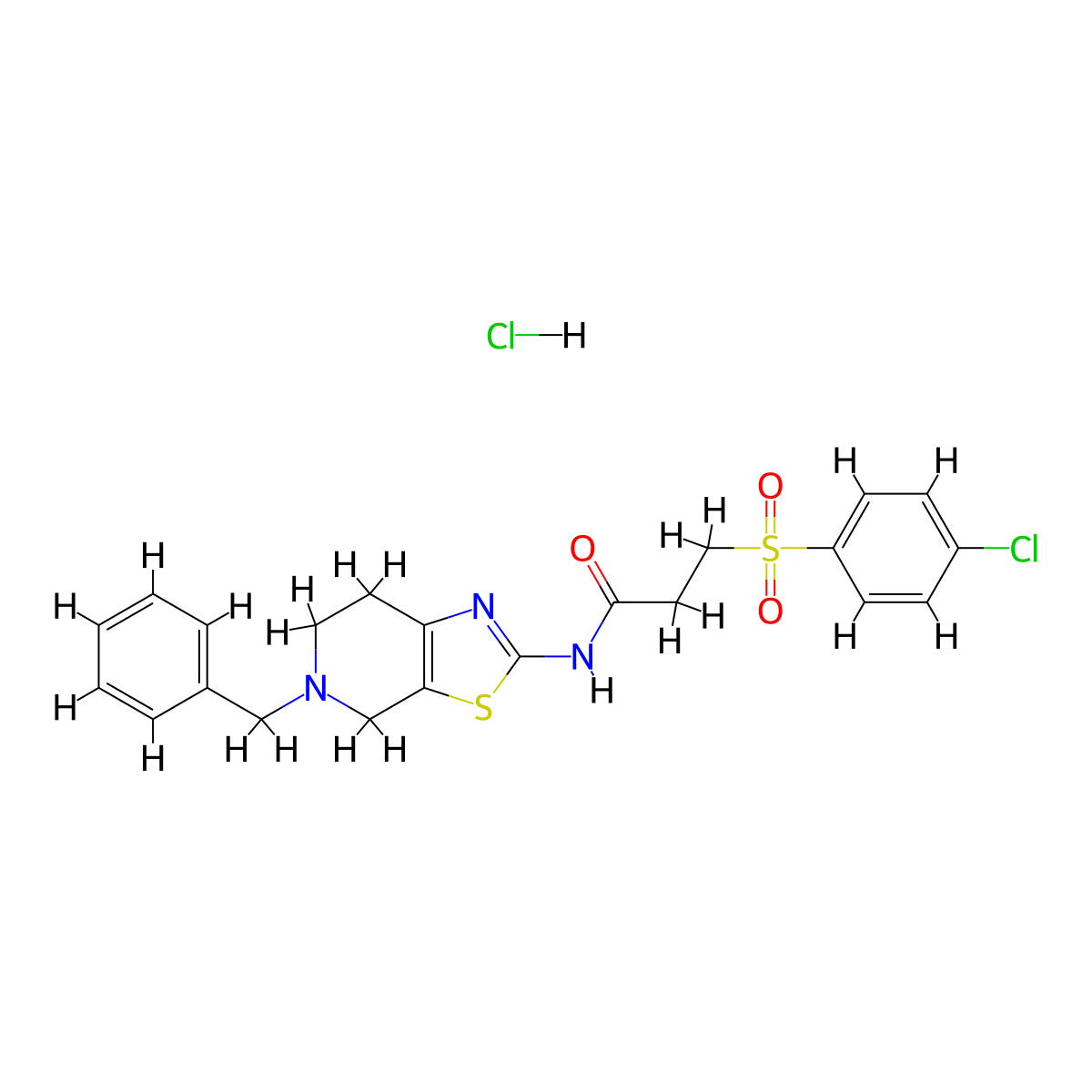 N-(5-benzyl-4,5,6,7-tetrahydrothiazolo[5,4-c]pyridin-2-yl)-3-((4-chlorophenyl)sulfonyl)propanamide hydrochloride molecular structure, CAS 1189681-01-3