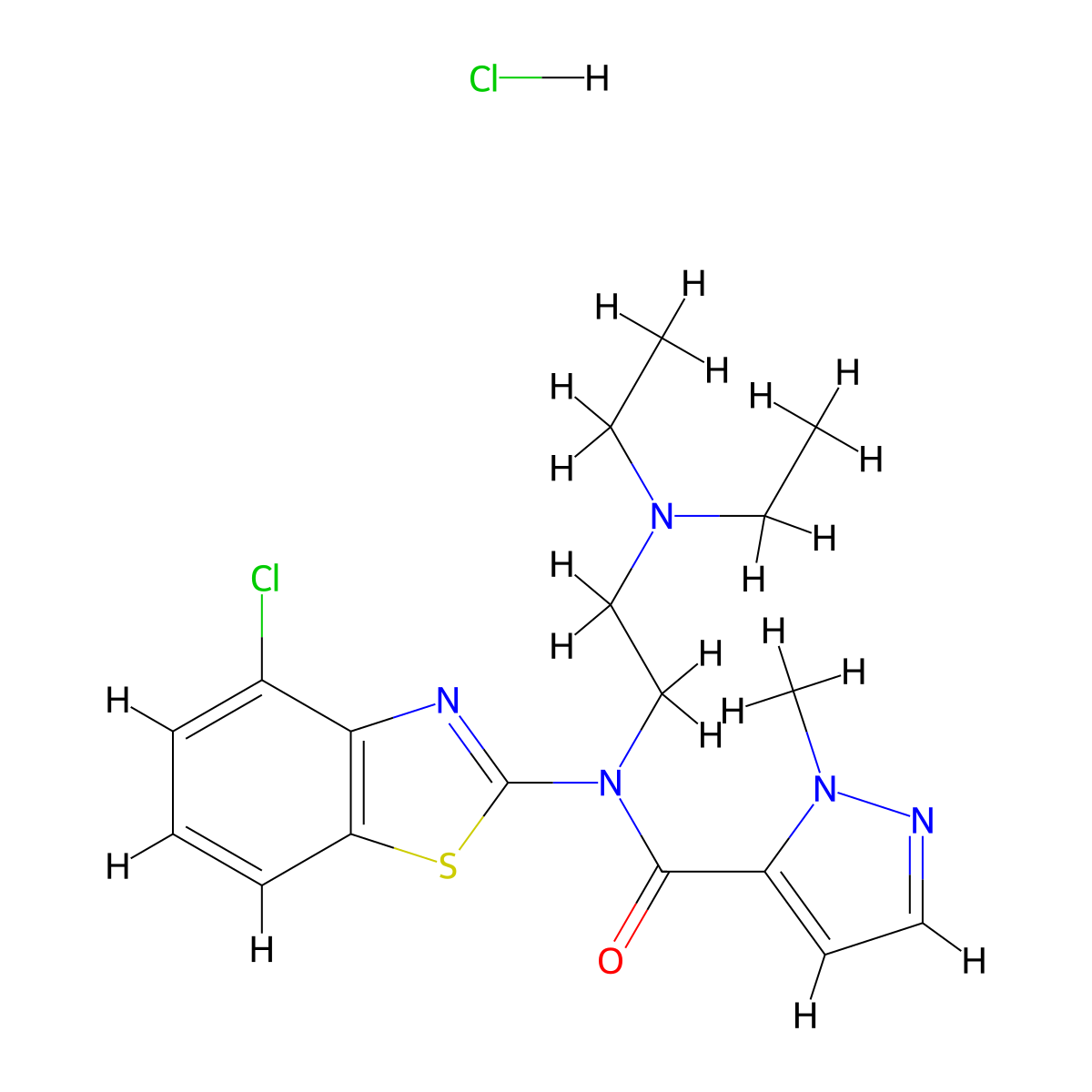 N-(4-chlorobenzo[d]thiazol-2-yl)-N-(2-(diethylamino)ethyl)-1-methyl-1H-pyrazole-5-carboxamide hydrochloride molecular structure, CAS 1189681-09-1