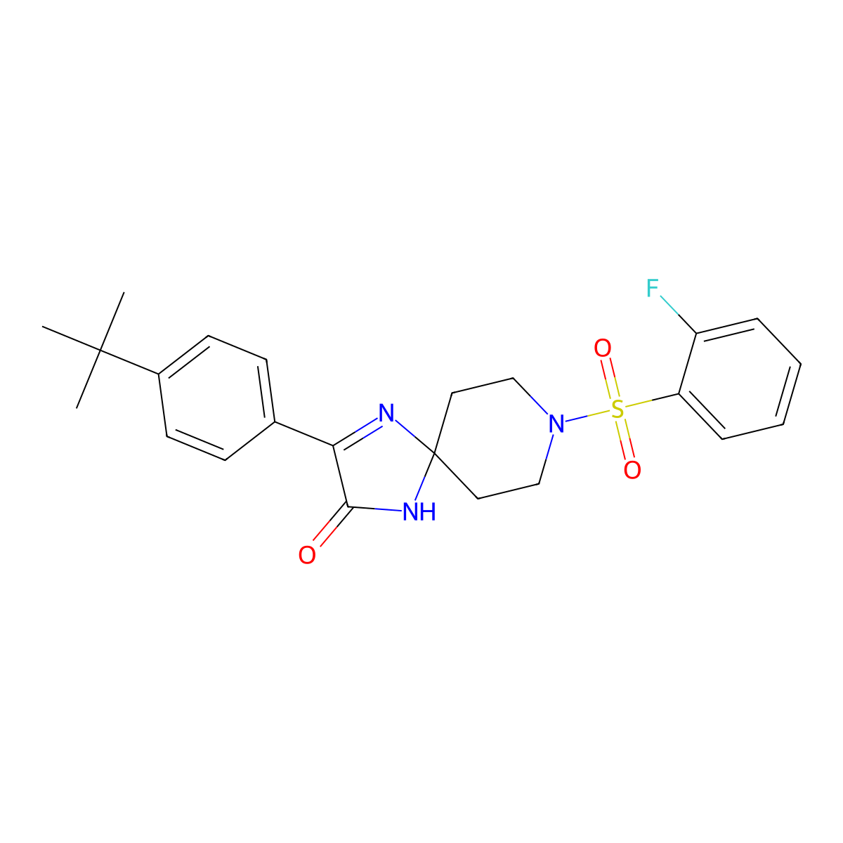 3-(4-(Tert-butyl)phenyl)-8-((2-fluorophenyl)sulfonyl)-1,4,8-triazaspiro[4.5]dec-3-en-2-one molecular structure, CAS 1189681-53-5