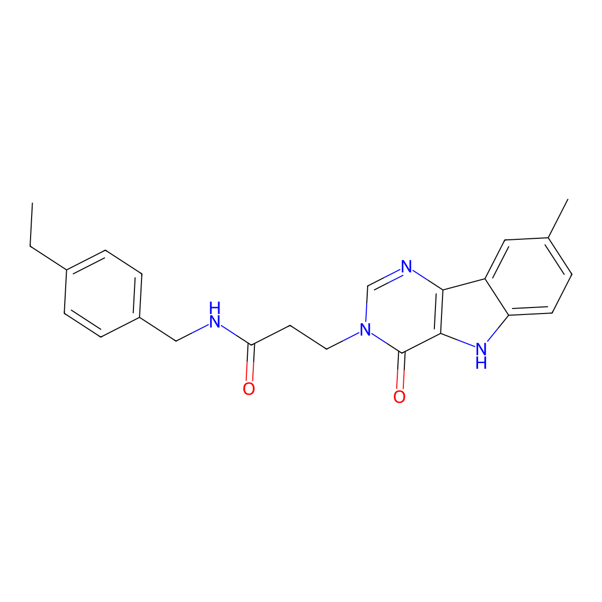 N-(4-ethylbenzyl)-3-(8-methyl-4-oxo-4,5-dihydro-3H-pyrimido[5,4-b]indol-3-yl)propanamide molecular structure, CAS 1189681-55-7