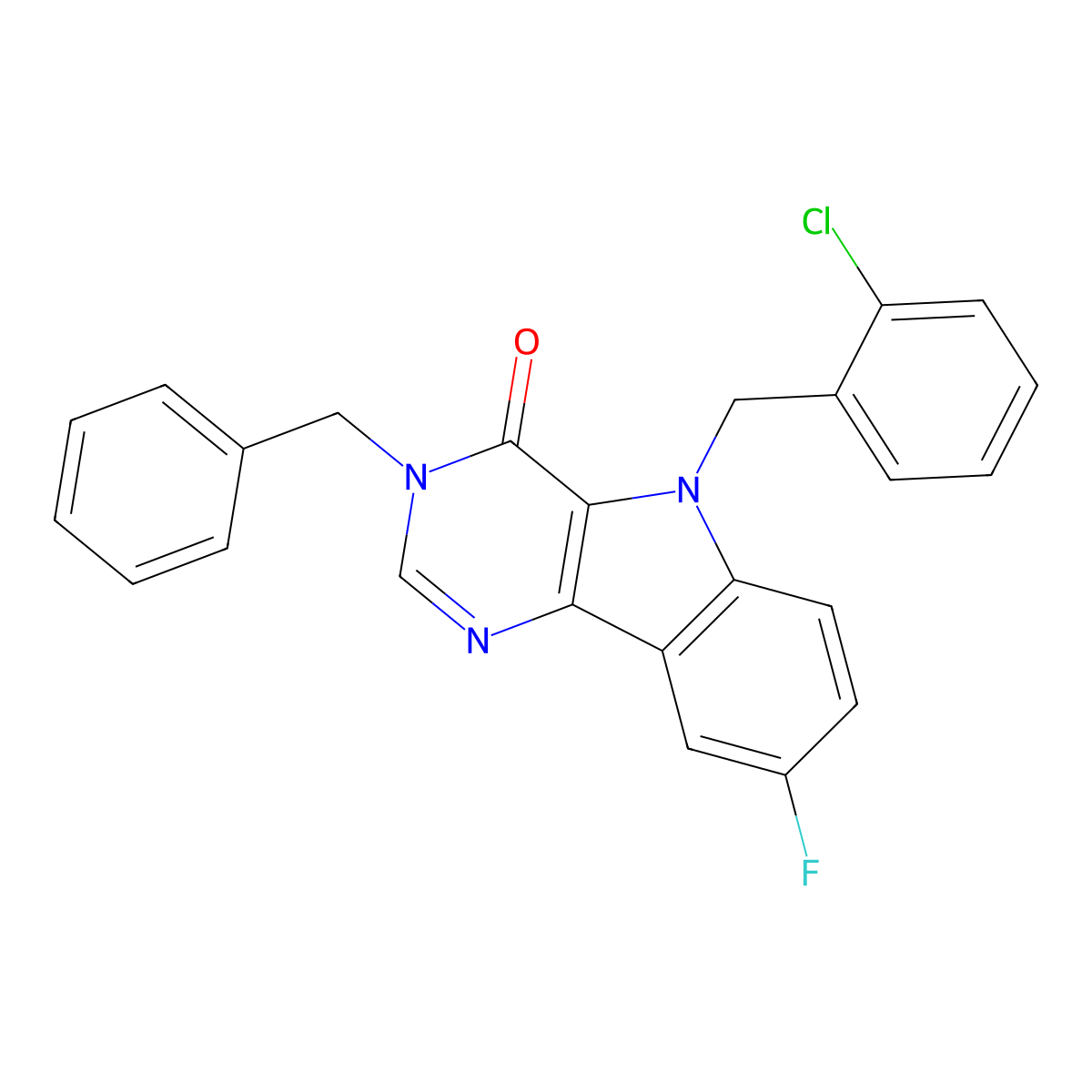 3-benzyl-5-(2-chlorobenzyl)-8-fluoro-3H-pyrimido[5,4-b]indol-4(5H)-one molecular structure, CAS 1189681-62-6