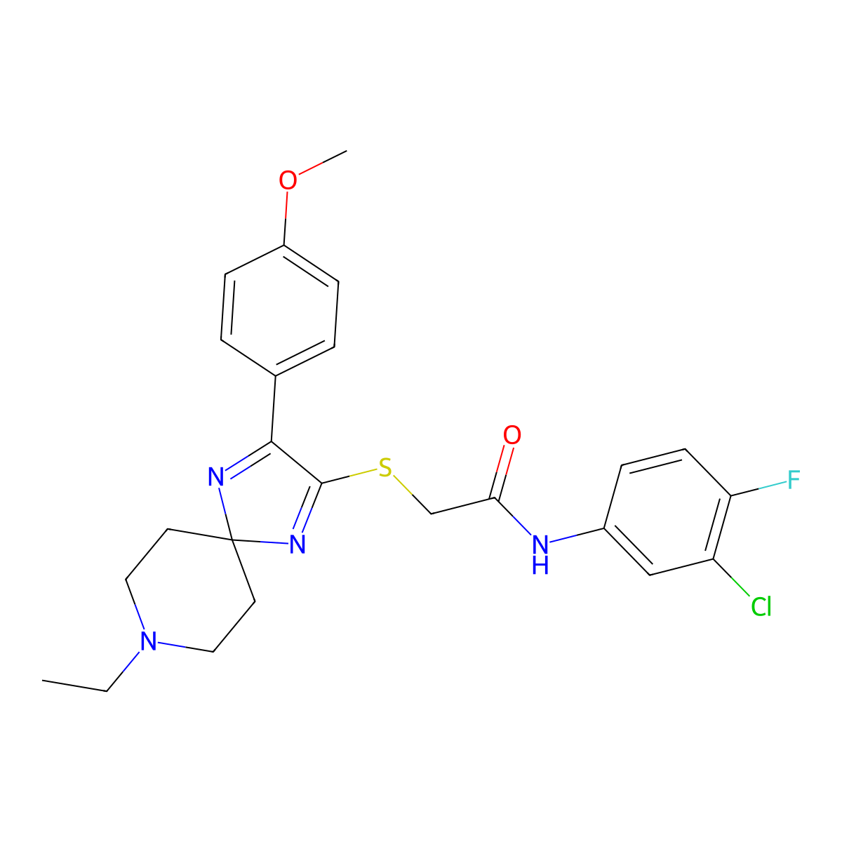 N-(3-chloro-4-fluorophenyl)-2-((8-ethyl-3-(4-methoxyphenyl)-1,4,8-triazaspiro[4.5]deca-1,3-dien-2-yl)thio)acetamide molecular structure, CAS 1189681-76-2