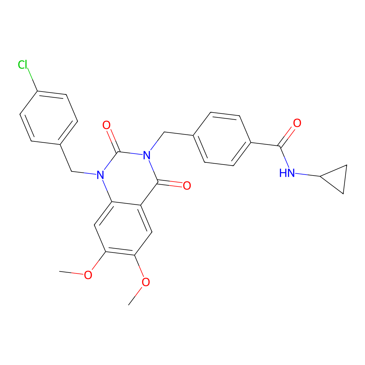 4-((1-(4-chlorobenzyl)-6,7-dimethoxy-2,4-dioxo-1,2-dihydroquinazolin-3(4H)-yl)methyl)-N-cyclopropylbenzamide molecular structure, CAS 1189681-92-2