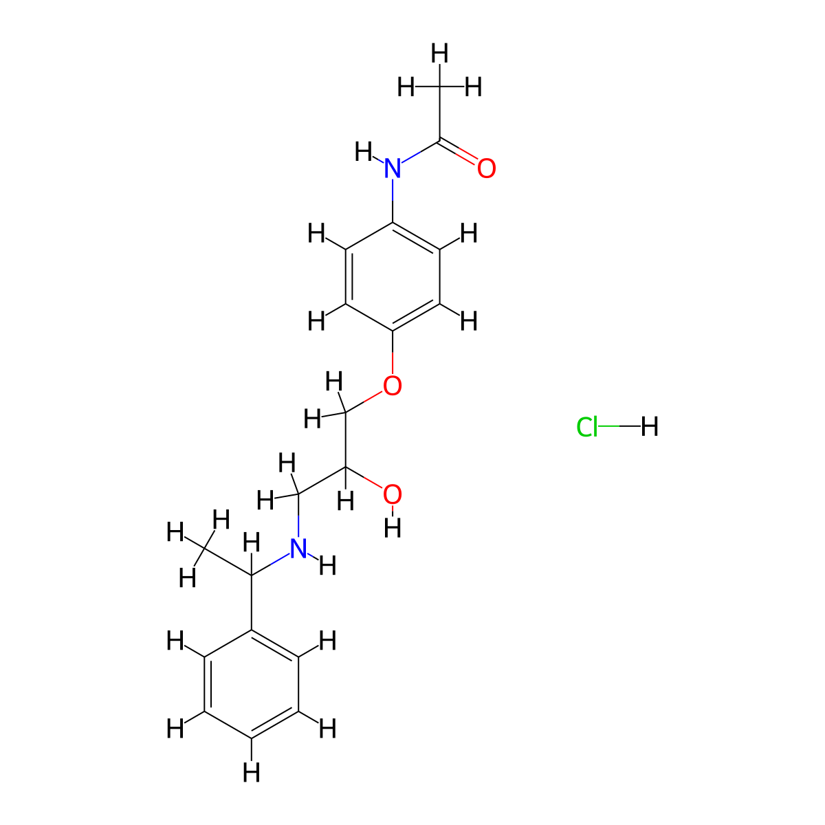 N-(4-(2-hydroxy-3-((1-phenylethyl)amino)propoxy)phenyl)acetamide hydrochloride molecular structure, CAS 1189682-86-7