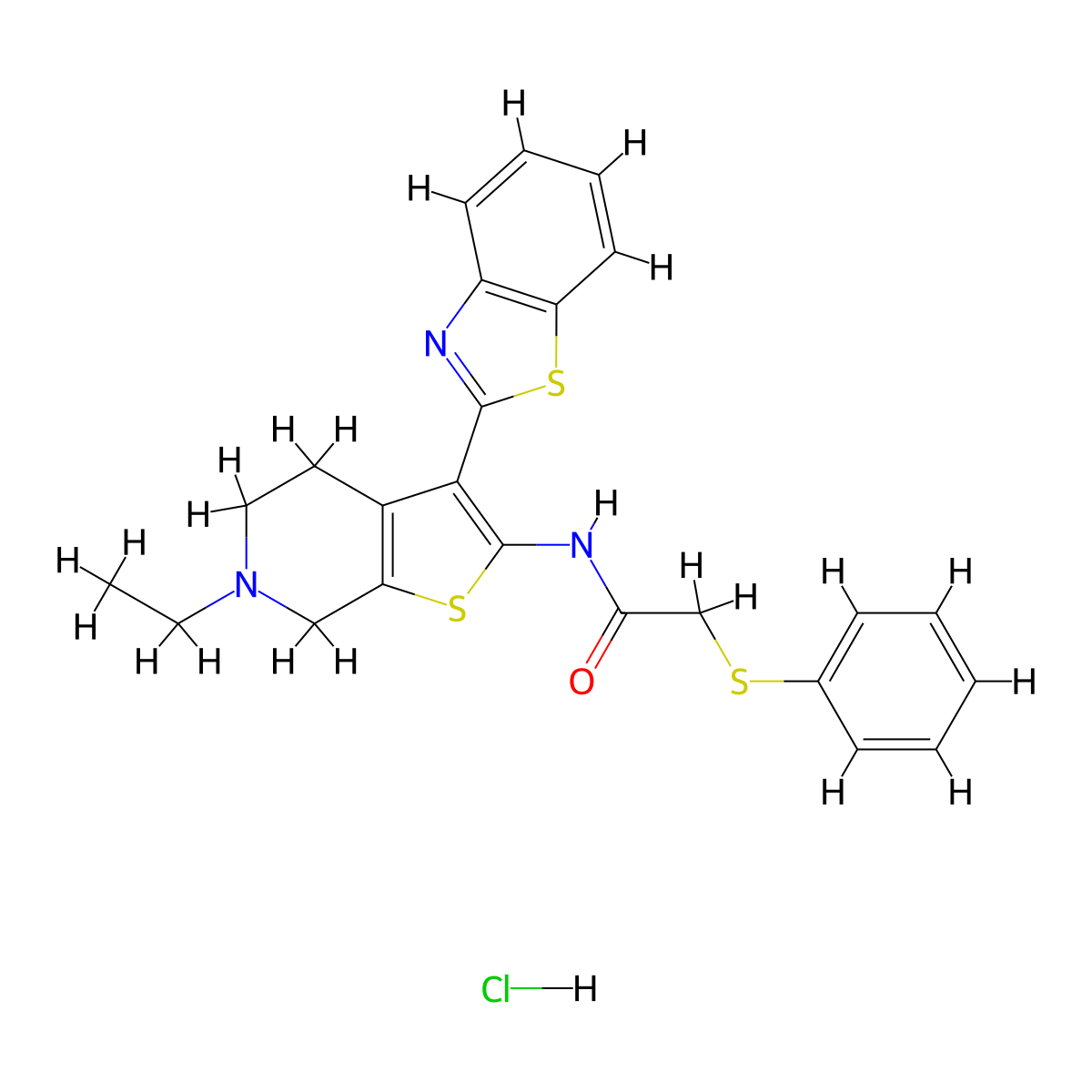 N-(3-(benzo[d]thiazol-2-yl)-6-ethyl-4,5,6,7-tetrahydrothieno[2,3-c]pyridin-2-yl)-2-(phenylthio)acetamide hydrochloride molecular structure, CAS 1189682-96-9