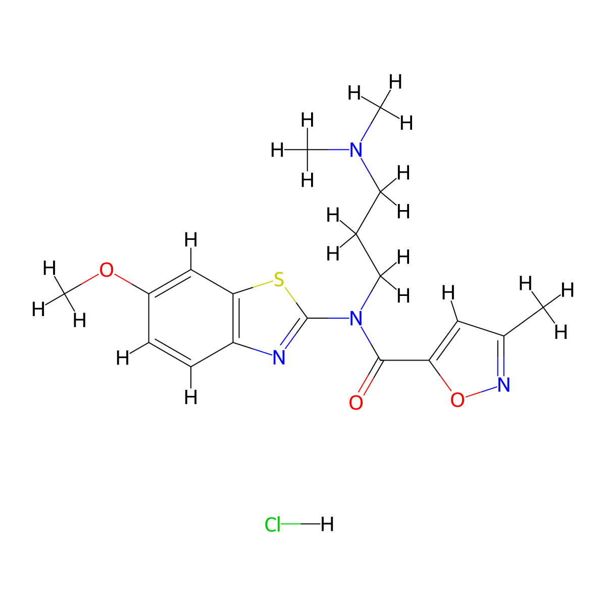 N-(3-(dimethylamino)propyl)-N-(6-methoxybenzo[d]thiazol-2-yl)-3-methylisoxazole-5-carboxamide hydrochloride molecular structure, CAS 1189683-15-5