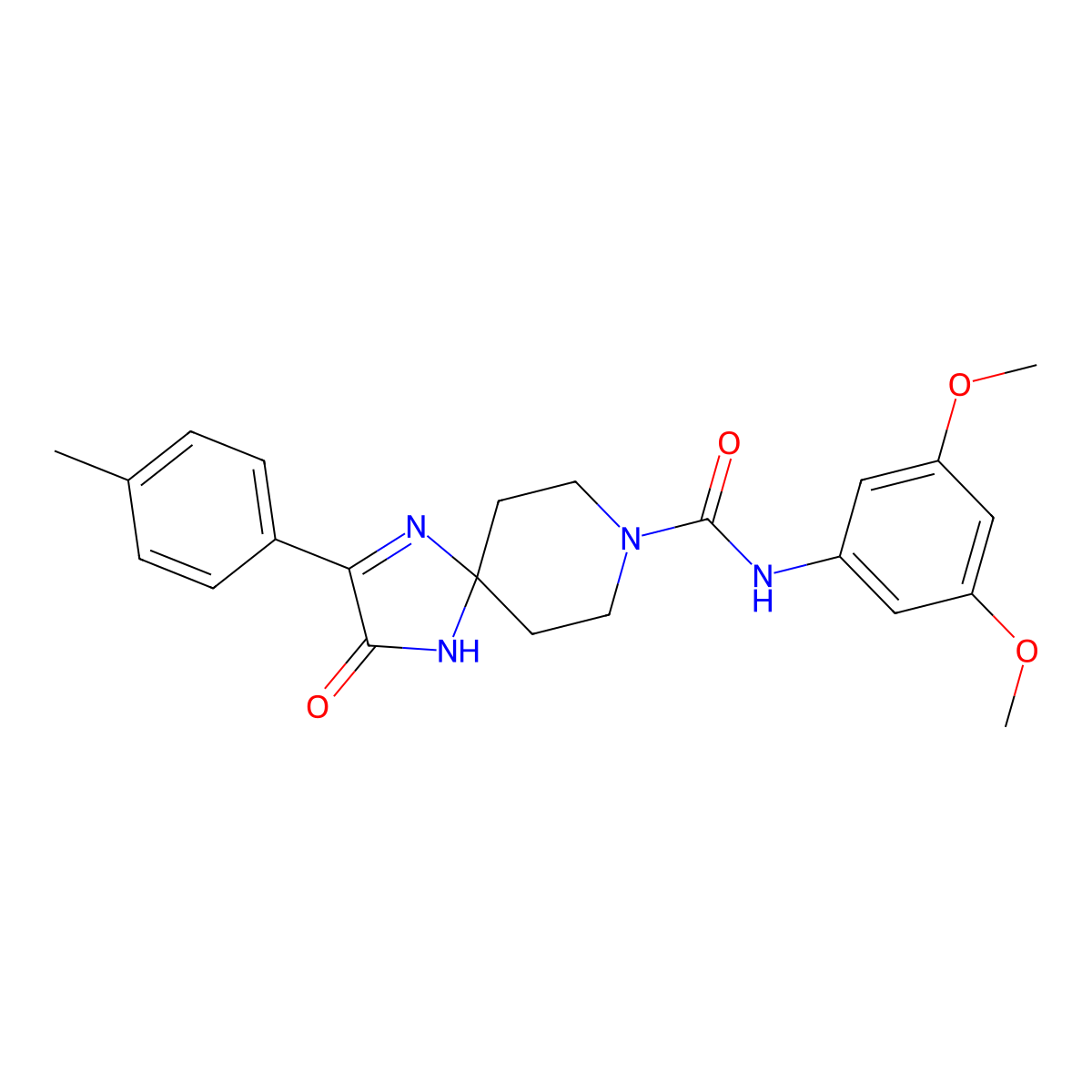 N-(3,5-dimethoxyphenyl)-2-(4-methylphenyl)-3-oxo-1,4,8-triazaspiro[4.5]dec-1-ene-8-carboxamide molecular structure, CAS 1189683-52-0