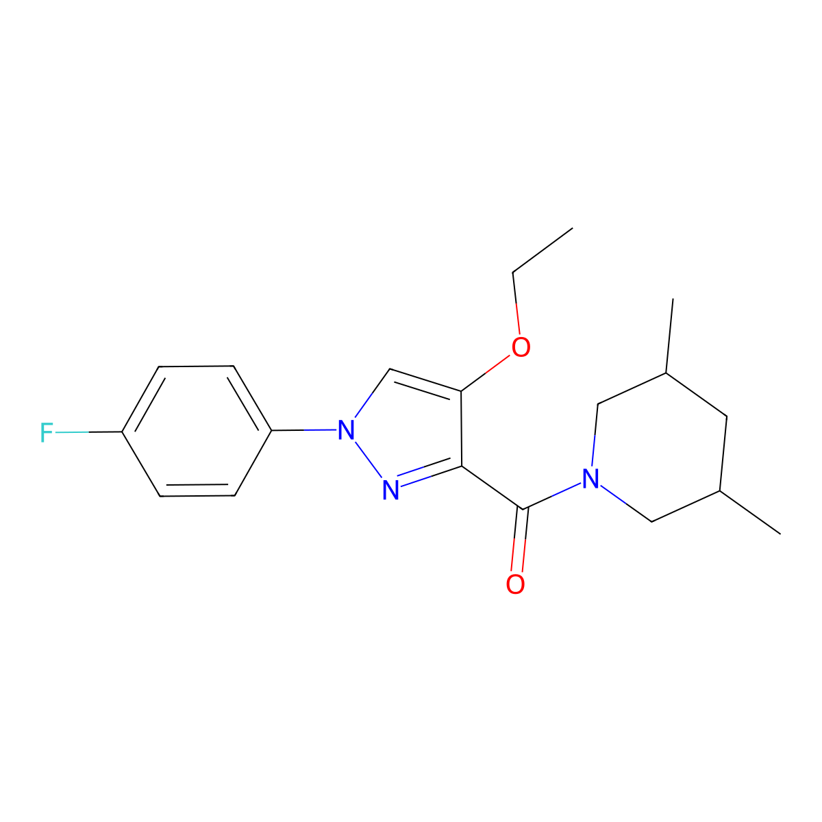 (3,5-dimethylpiperidin-1-yl)(4-ethoxy-1-(4-fluorophenyl)-1H-pyrazol-3-yl)methanone molecular structure, CAS 1189684-94-3