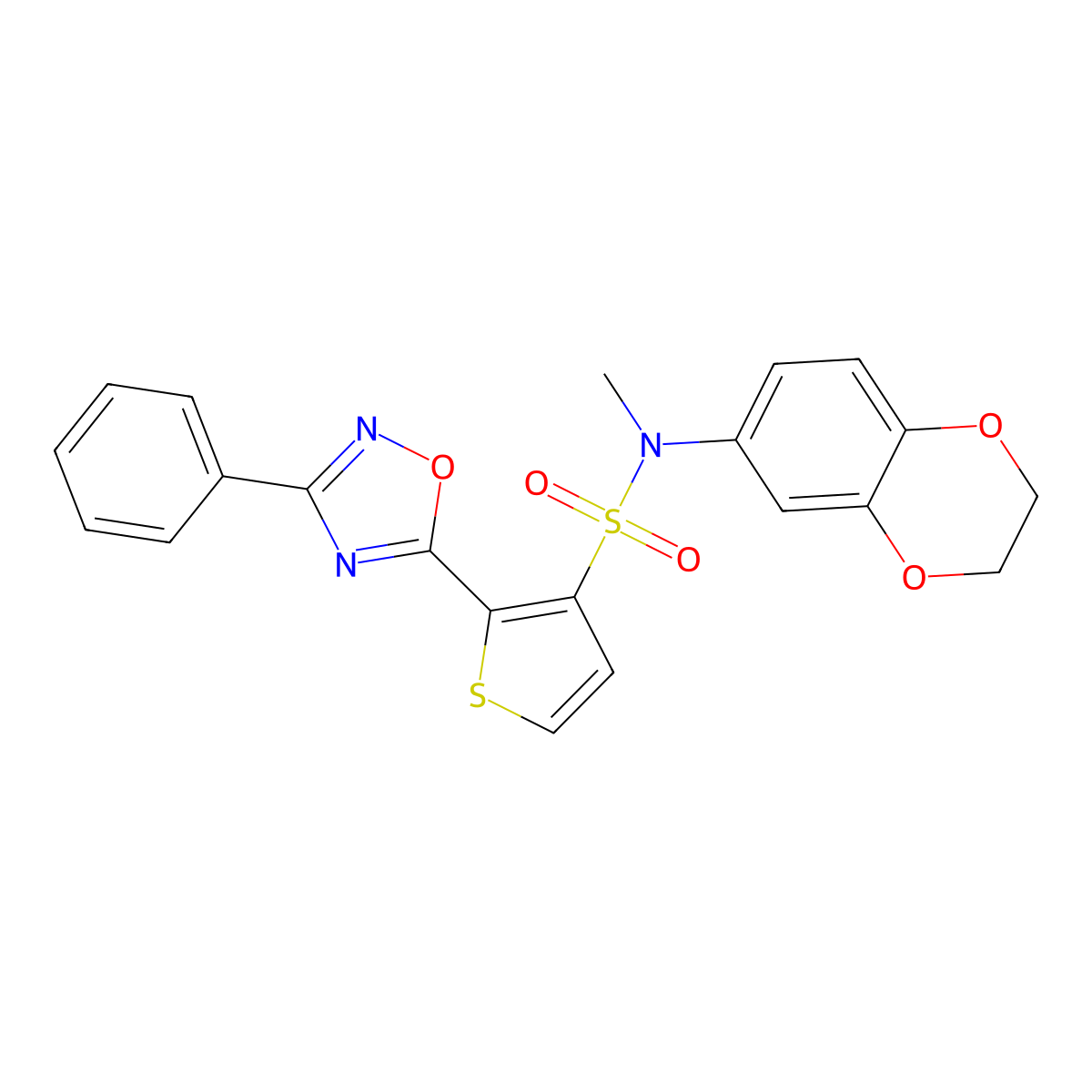 N-(2,3-dihydro-1,4-benzodioxin-6-yl)-N-methyl-2-(3-phenyl-1,2,4-oxadiazol-5-yl)thiophene-3-sulfonamide molecular structure, CAS 1189685-60-6