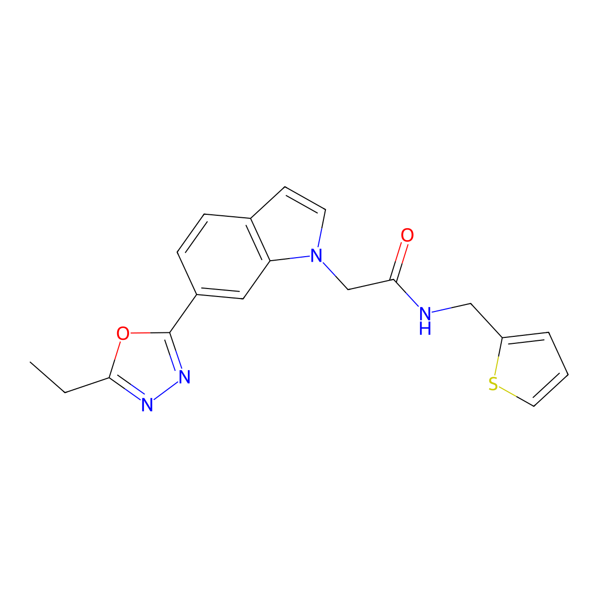 2-[6-(5-Ethyl-1,3,4-oxadiazol-2-YL)indol-1-YL]-N-(thiophen-2-ylmethyl)acetamide molecular structure, CAS 1189685-71-9