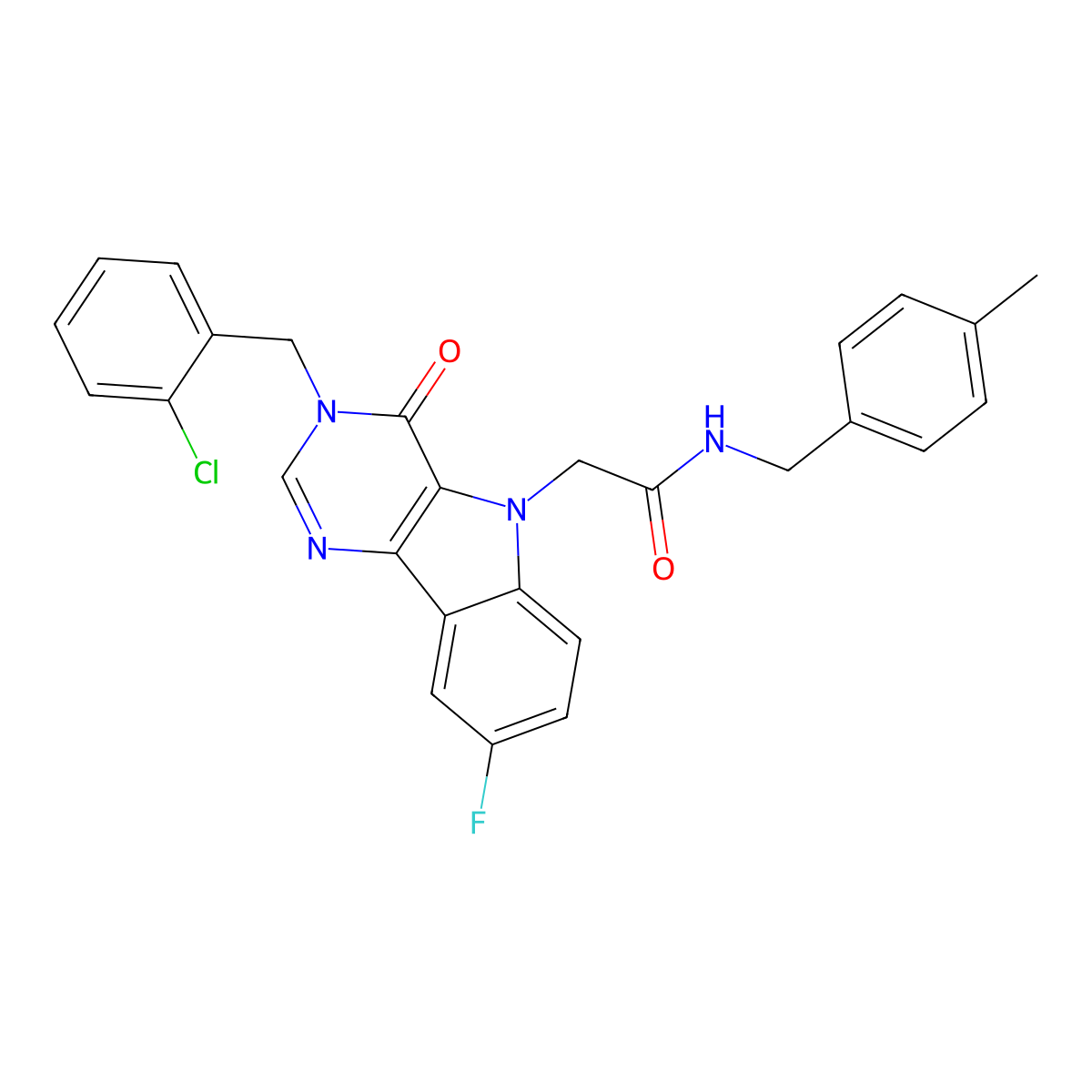 2-(3-(2-chlorobenzyl)-8-fluoro-4-oxo-3H-pyrimido[5,4-b]indol-5(4H)-yl)-N-(4-methylbenzyl)acetamide molecular structure, CAS 1189685-89-9