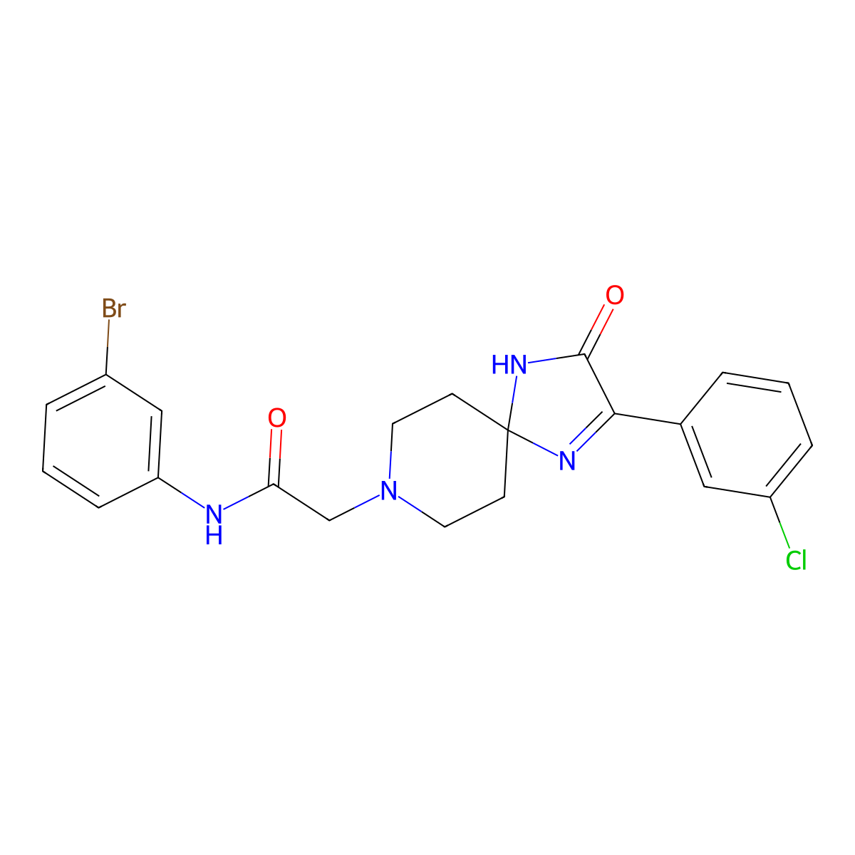 N-(3-bromophenyl)-2-[2-(3-chlorophenyl)-3-oxo-1,4,8-triazaspiro[4.5]dec-1-en-8-yl]acetamide molecular structure, CAS 1189686-27-8