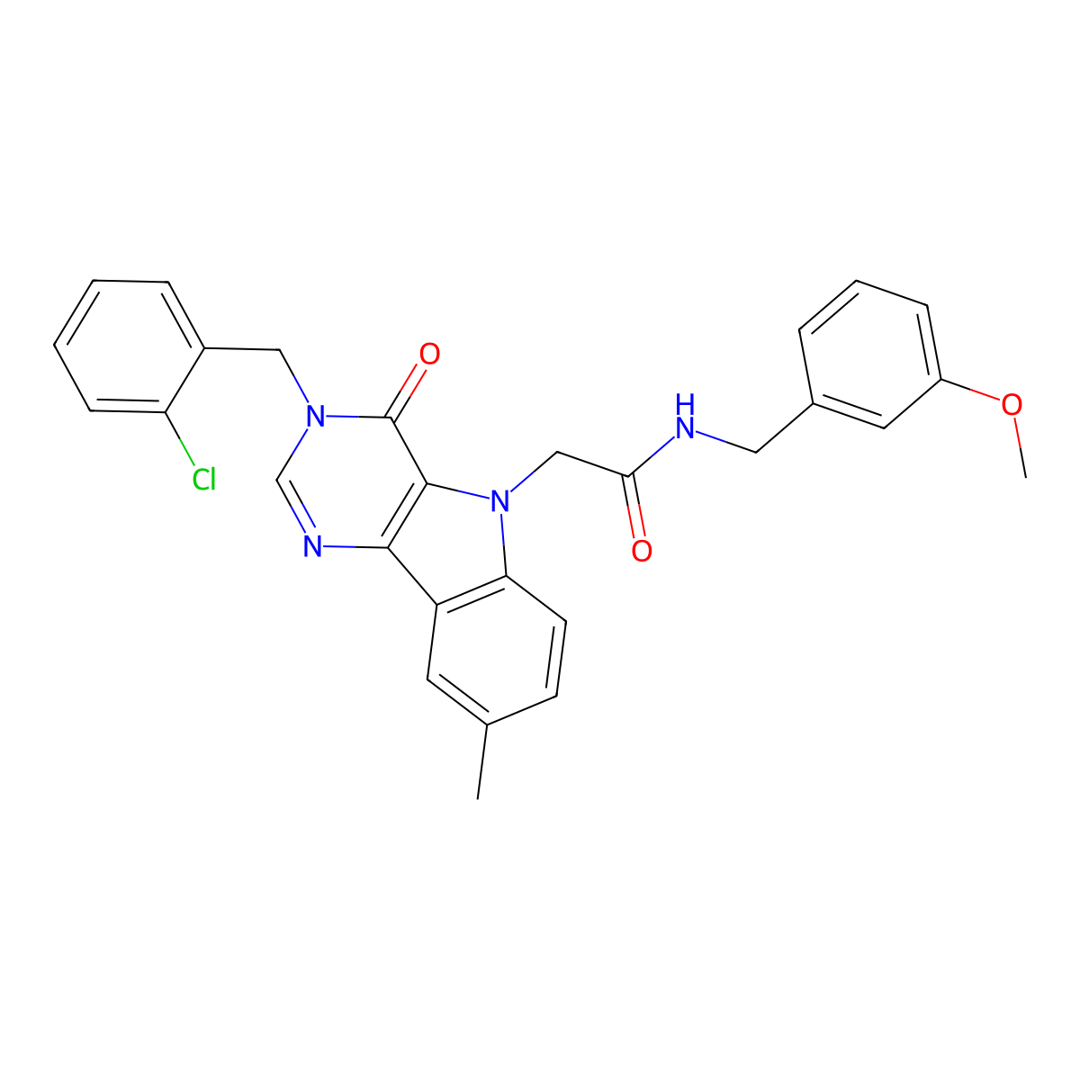 2-(3-(2-chlorobenzyl)-8-methyl-4-oxo-3H-pyrimido[5,4-b]indol-5(4H)-yl)-N-(3-methoxybenzyl)acetamide molecular structure, CAS 1189687-20-4