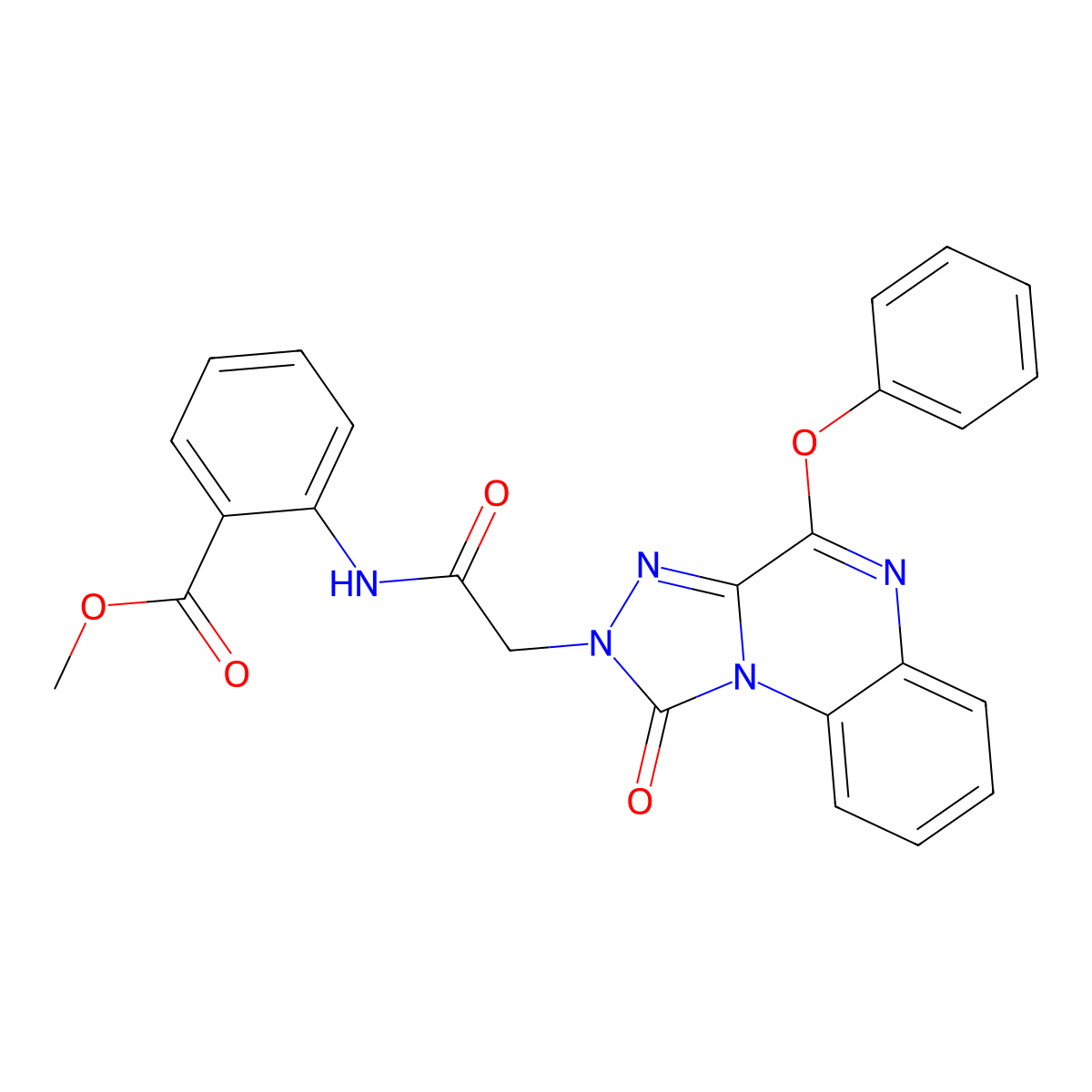 methyl 2-{[(1-oxo-4-phenoxy[1,2,4]triazolo[4,3-a]quinoxalin-2(1H)-yl)acetyl]amino}benzoate molecular structure, CAS 1189687-24-8