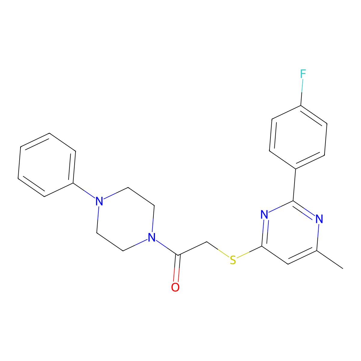 2-((2-(4-Fluorophenyl)-6-methylpyrimidin-4-yl)thio)-1-(4-phenylpiperazin-1-yl)ethanone molecular structure, CAS 1189687-55-5