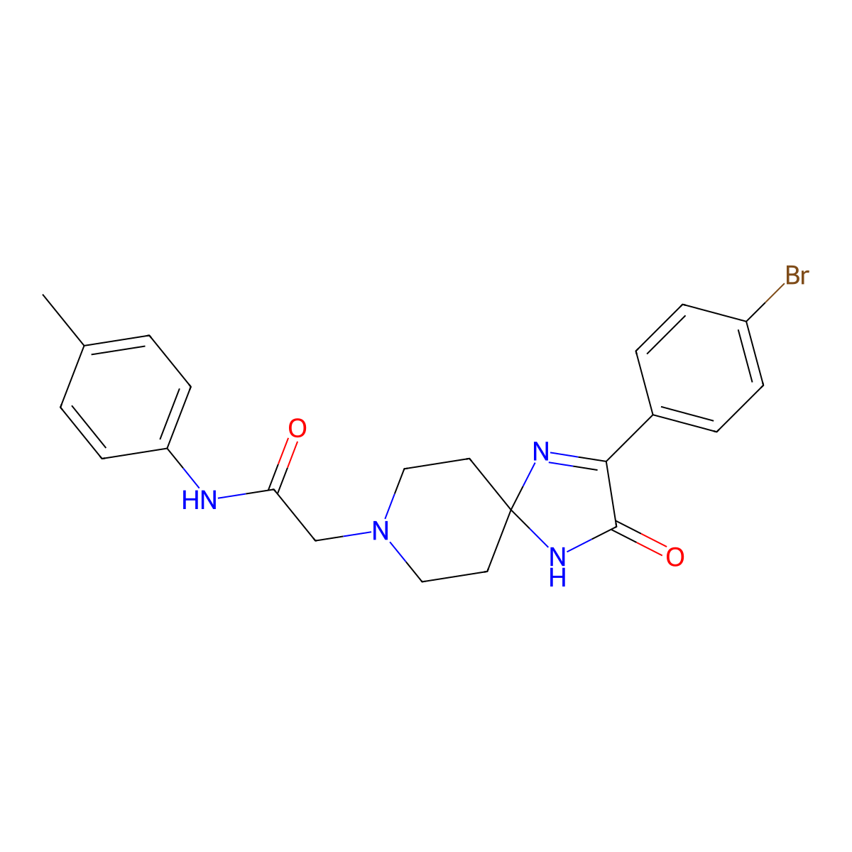 2-(2-(4-bromophenyl)-3-oxo-1,4,8-triazaspiro[4.5]dec-1-en-8-yl)-N-(p-tolyl)acetamide molecular structure, CAS 1189687-57-7