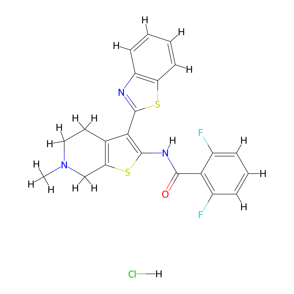 N-(3-(benzo[d]thiazol-2-yl)-6-methyl-4,5,6,7-tetrahydrothieno[2,3-c]pyridin-2-yl)-2,6-difluorobenzamide hydrochloride molecular structure, CAS 1189688-52-5