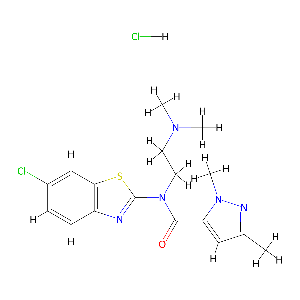 N-(6-chlorobenzo[d]thiazol-2-yl)-N-(2-(dimethylamino)ethyl)-1,3-dimethyl-1H-pyrazole-5-carboxamide hydrochloride molecular structure, CAS 1189689-01-7