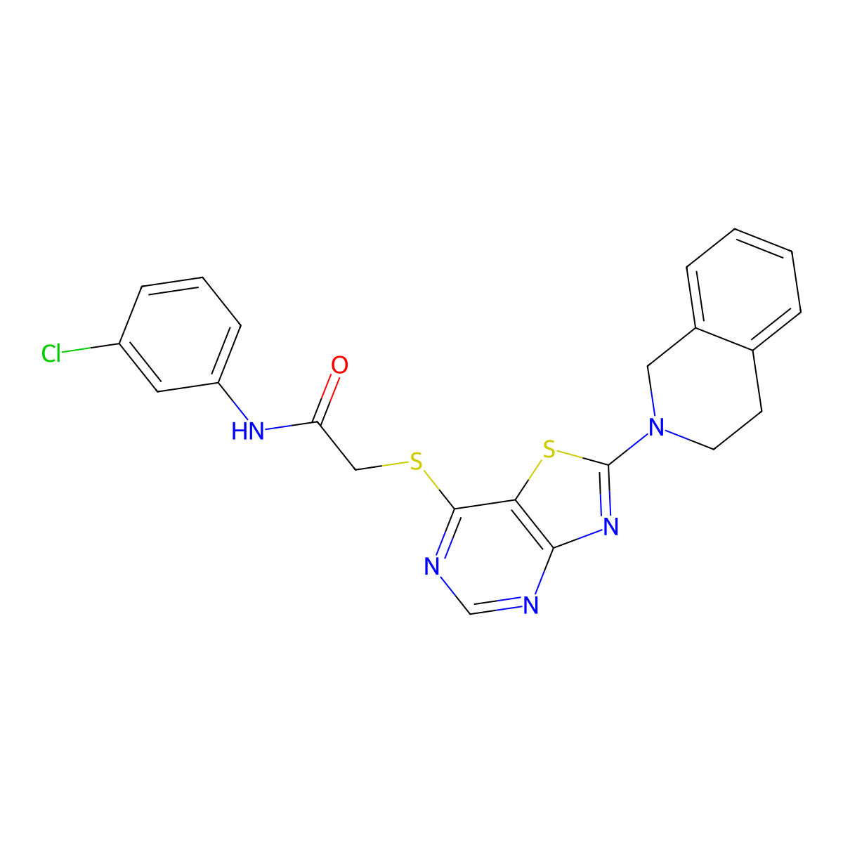 N-(3-chlorophenyl)-2-((2-(3,4-dihydroisoquinolin-2(1H)-yl)thiazolo[4,5-d]pyrimidin-7-yl)thio)acetamide molecular structure, CAS 1189689-49-3