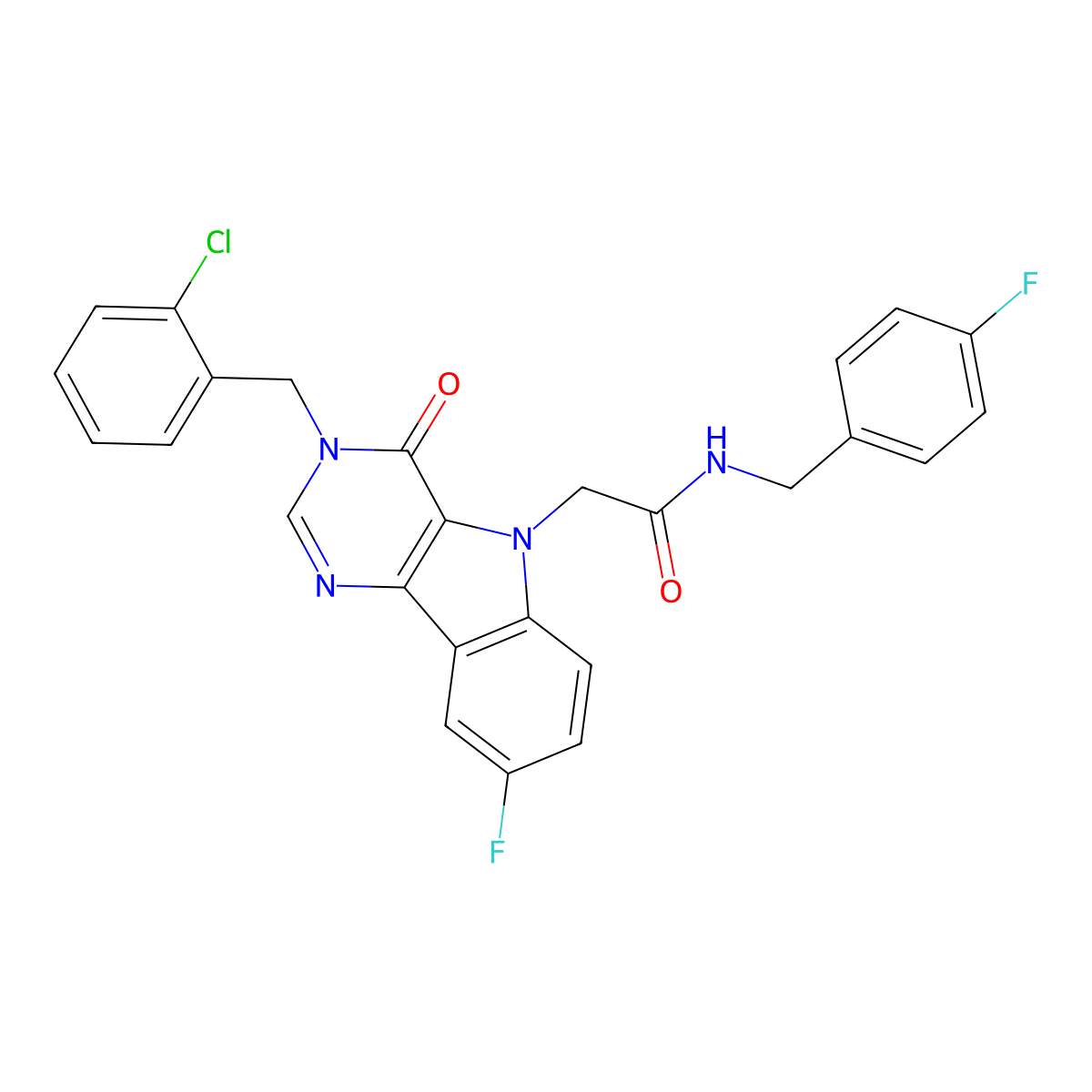 2-(3-(2-chlorobenzyl)-8-fluoro-4-oxo-3H-pyrimido[5,4-b]indol-5(4H)-yl)-N-(4-fluorobenzyl)acetamide molecular structure, CAS 1189689-75-5