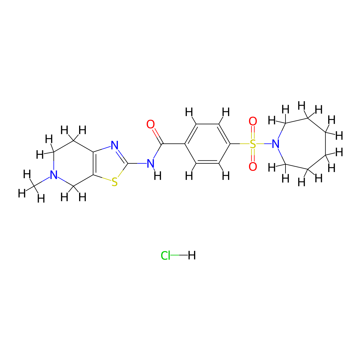 4-(azepan-1-ylsulfonyl)-N-(5-methyl-4,5,6,7-tetrahydrothiazolo[5,4-c]pyridin-2-yl)benzamide hydrochloride molecular structure, CAS 1189691-06-2