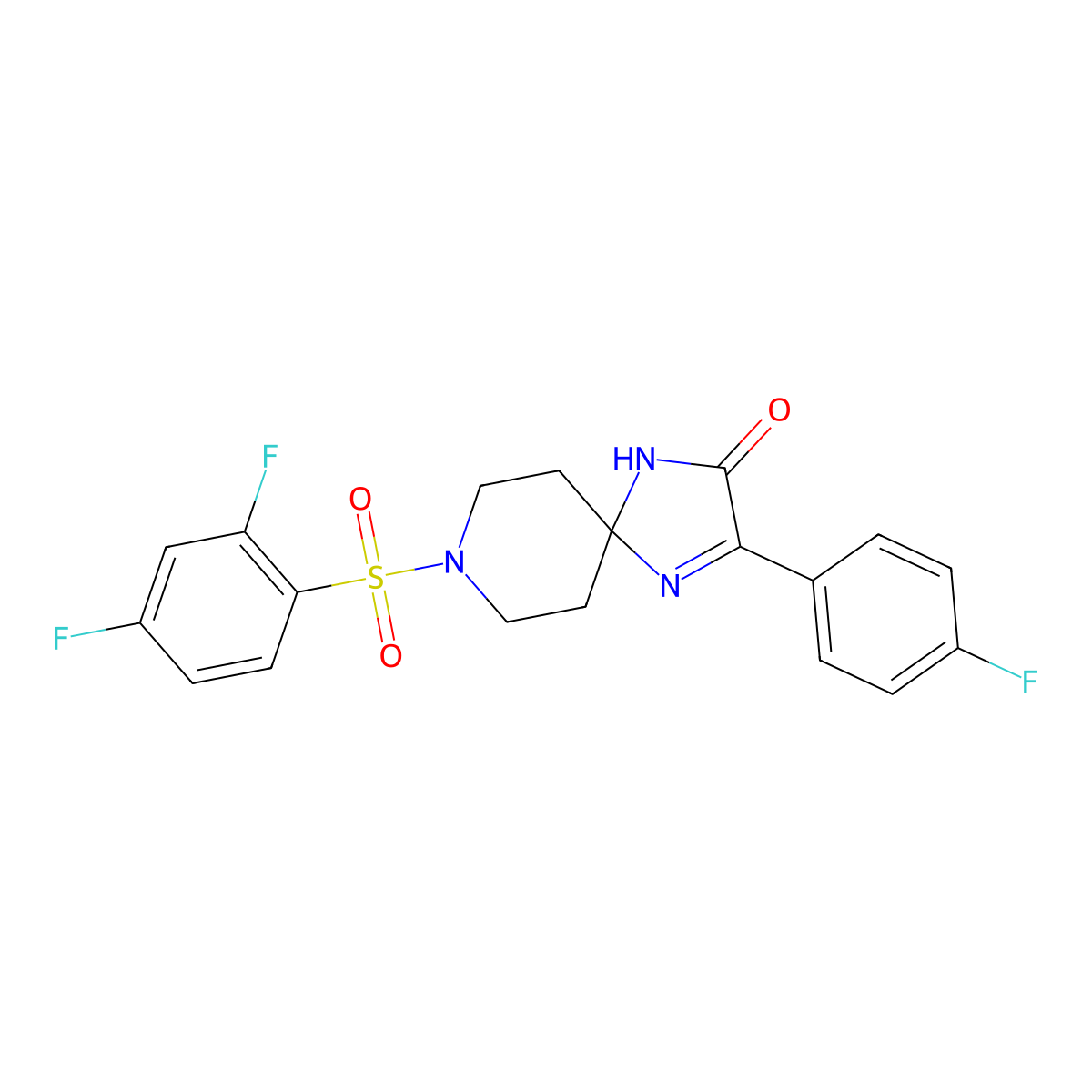 8-((2,4-Difluorophenyl)sulfonyl)-3-(4-fluorophenyl)-1,4,8-triazaspiro[4.5]dec-3-en-2-one molecular structure, CAS 1189691-12-0