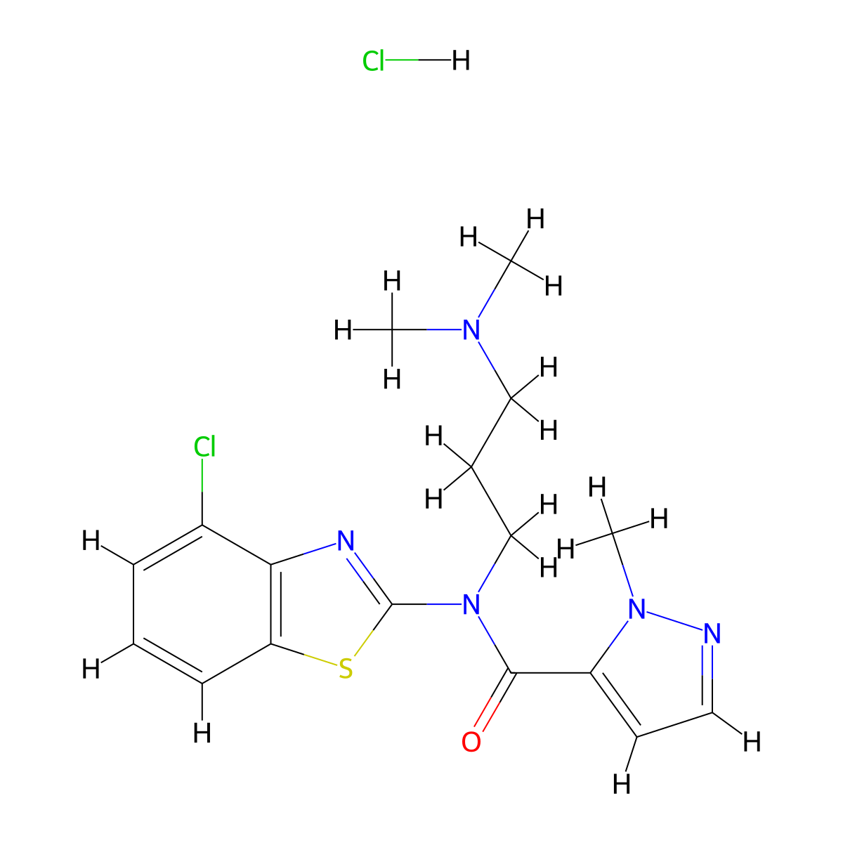 N-(4-chlorobenzo[d]thiazol-2-yl)-N-(3-(dimethylamino)propyl)-1-methyl-1H-pyrazole-5-carboxamide hydrochloride molecular structure, CAS 1189691-23-3