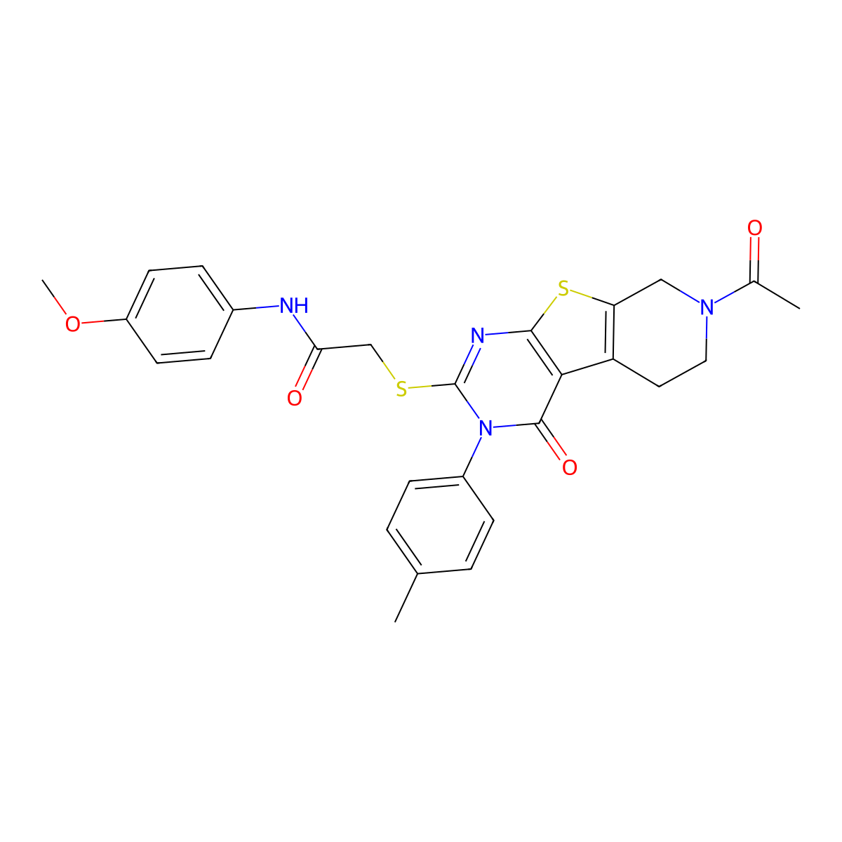 2-{[11-acetyl-4-(4-methylphenyl)-3-oxo-8-thia-4,6,11-triazatricyclo[7.4.0.0^{2,7}]trideca-1(9),2(7),5-trien-5-yl]sulfanyl}-N-(4-methoxyphenyl)acetamide molecular structure, CAS 1189691-26-6