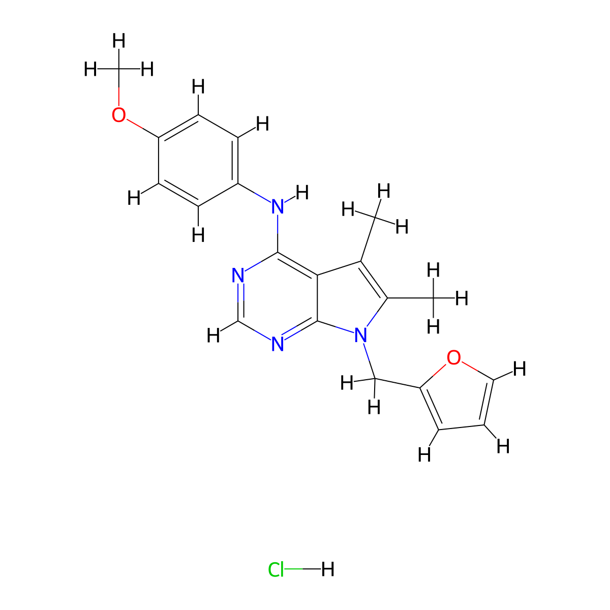 7-(furan-2-ylmethyl)-N-(4-methoxyphenyl)-5,6-dimethyl-7H-pyrrolo[2,3-d]pyrimidin-4-amine hydrochloride molecular structure, CAS 1189691-70-0