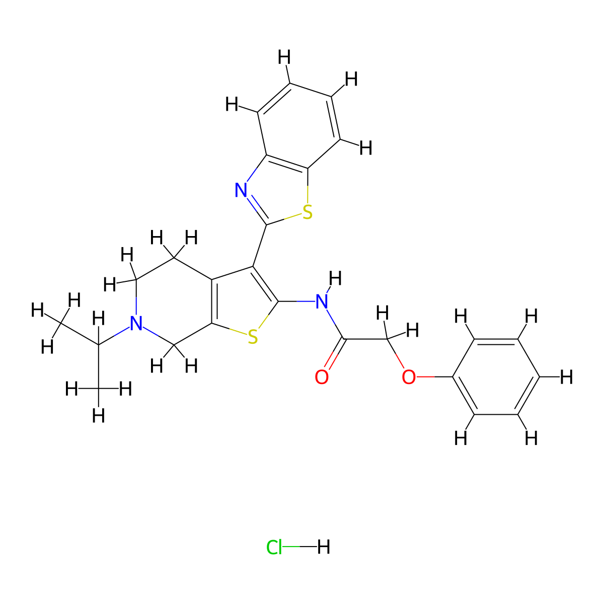 N-(3-(benzo[d]thiazol-2-yl)-6-isopropyl-4,5,6,7-tetrahydrothieno[2,3-c]pyridin-2-yl)-2-phenoxyacetamide hydrochloride molecular structure, CAS 1189691-92-6