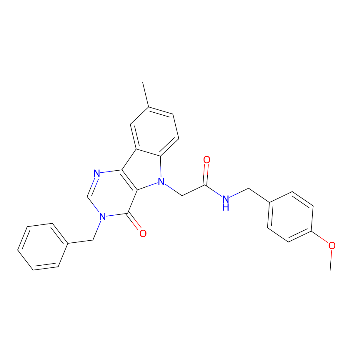 2-{3-benzyl-8-methyl-4-oxo-3H,4H,5H-pyrimido[5,4-b]indol-5-yl}-N-[(4-methoxyphenyl)methyl]acetamide molecular structure, CAS 1189691-97-1
