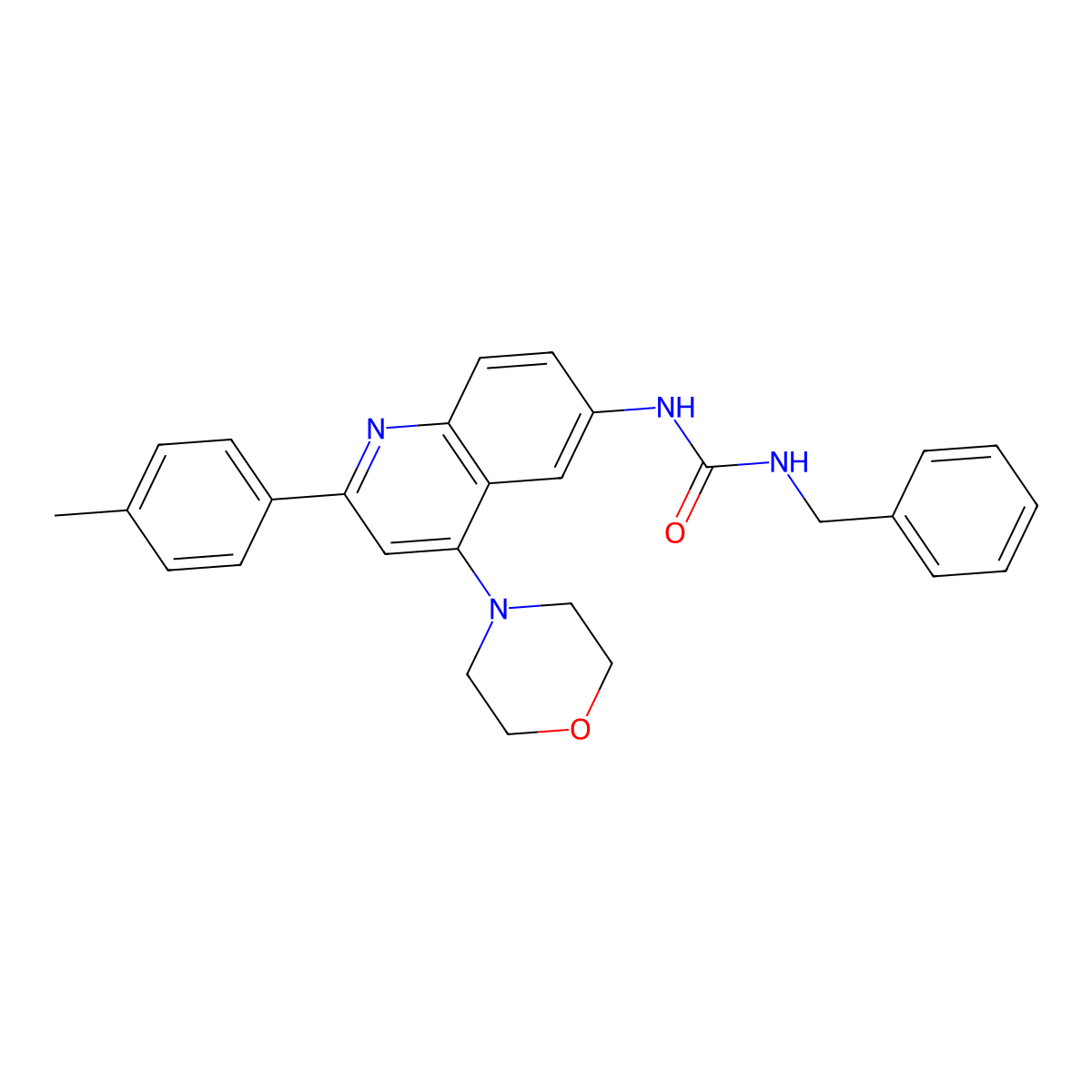 1-Benzyl-3-(4-morpholino-2-(p-tolyl)quinolin-6-yl)urea molecular structure, CAS 1189692-27-0