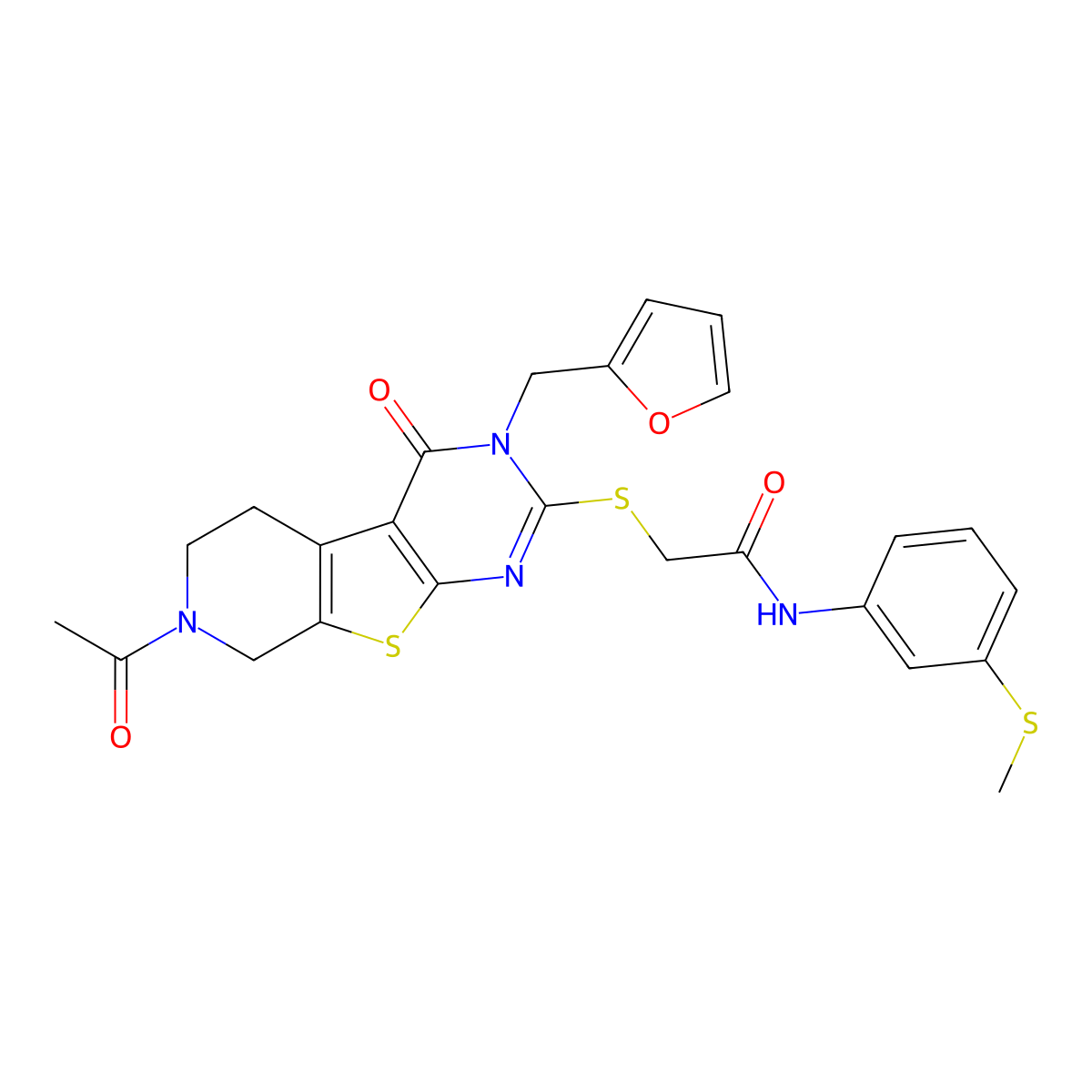 2-({11-acetyl-4-[(furan-2-yl)methyl]-3-oxo-8-thia-4,6,11-triazatricyclo[7.4.0.0^{2,7}]trideca-1(9),2(7),5-trien-5-yl}sulfanyl)-N-[3-(methylsulfanyl)phenyl]acetamide molecular structure, CAS 1189692-93-0
