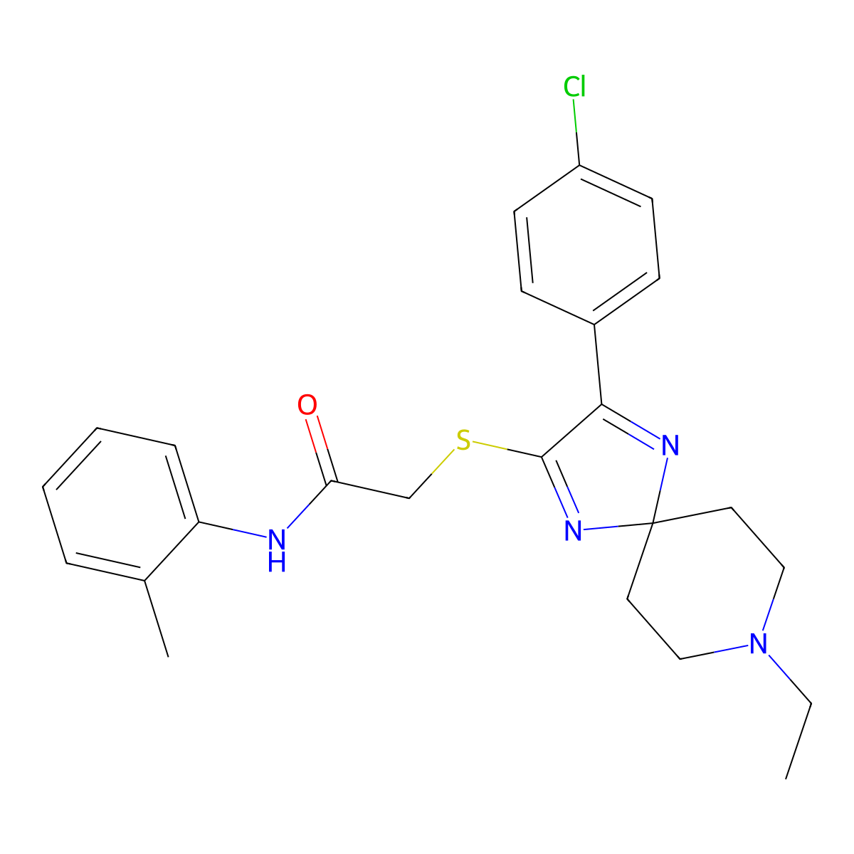 2-((3-(4-chlorophenyl)-8-ethyl-1,4,8-triazaspiro[4.5]deca-1,3-dien-2-yl)thio)-N-(o-tolyl)acetamide molecular structure, CAS 1189693-34-2