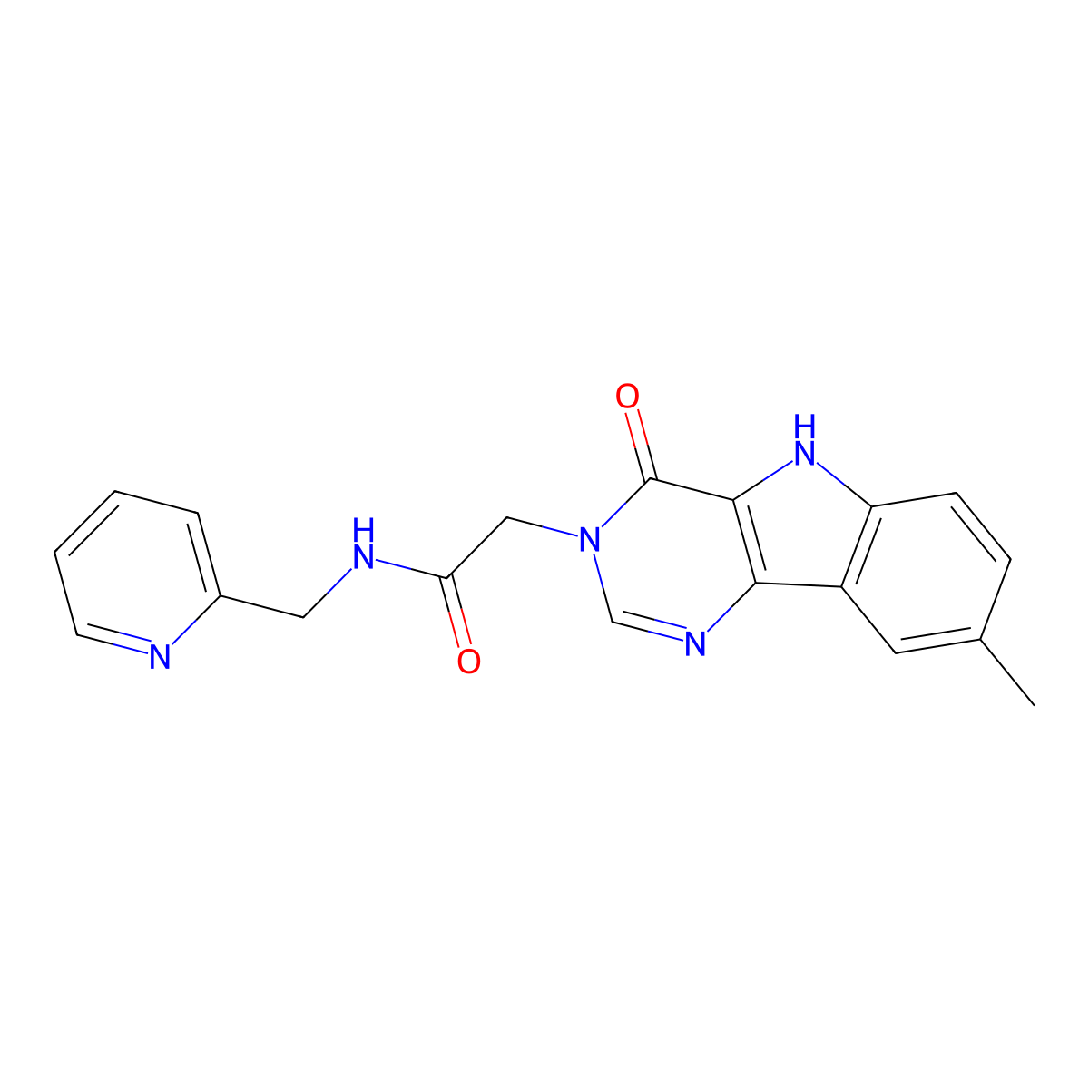 2-(8-methyl-4-oxo-4,5-dihydro-3H-pyrimido[5,4-b]indol-3-yl)-N-(pyridin-2-ylmethyl)acetamide molecular structure, CAS 1189693-48-8