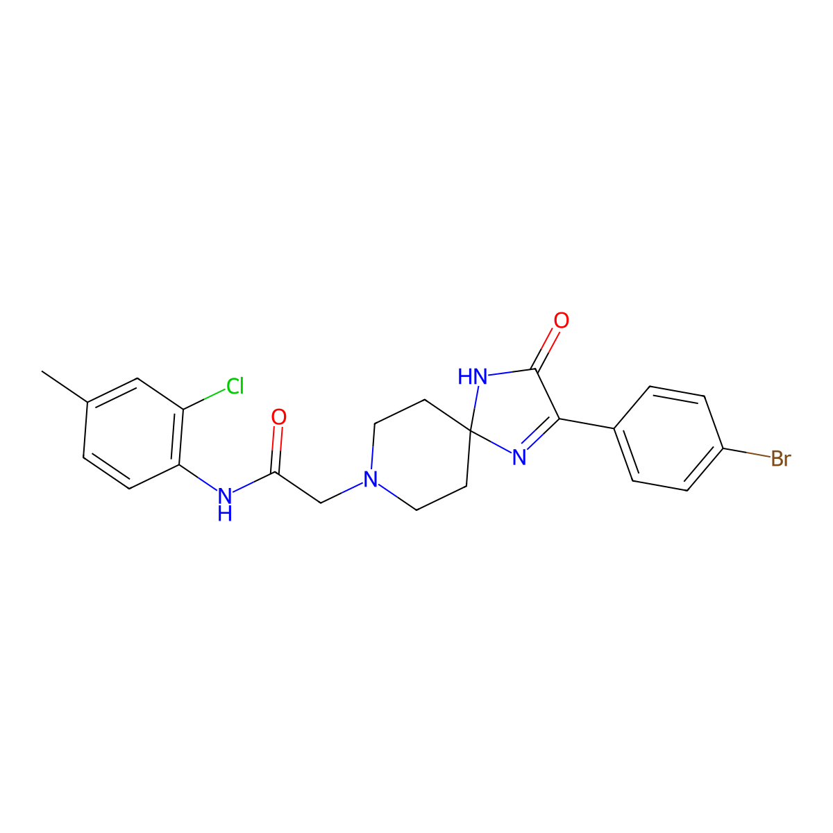 2-(2-(4-bromophenyl)-3-oxo-1,4,8-triazaspiro[4.5]dec-1-en-8-yl)-N-(2-chloro-4-methylphenyl)acetamide molecular structure, CAS 1189693-54-6