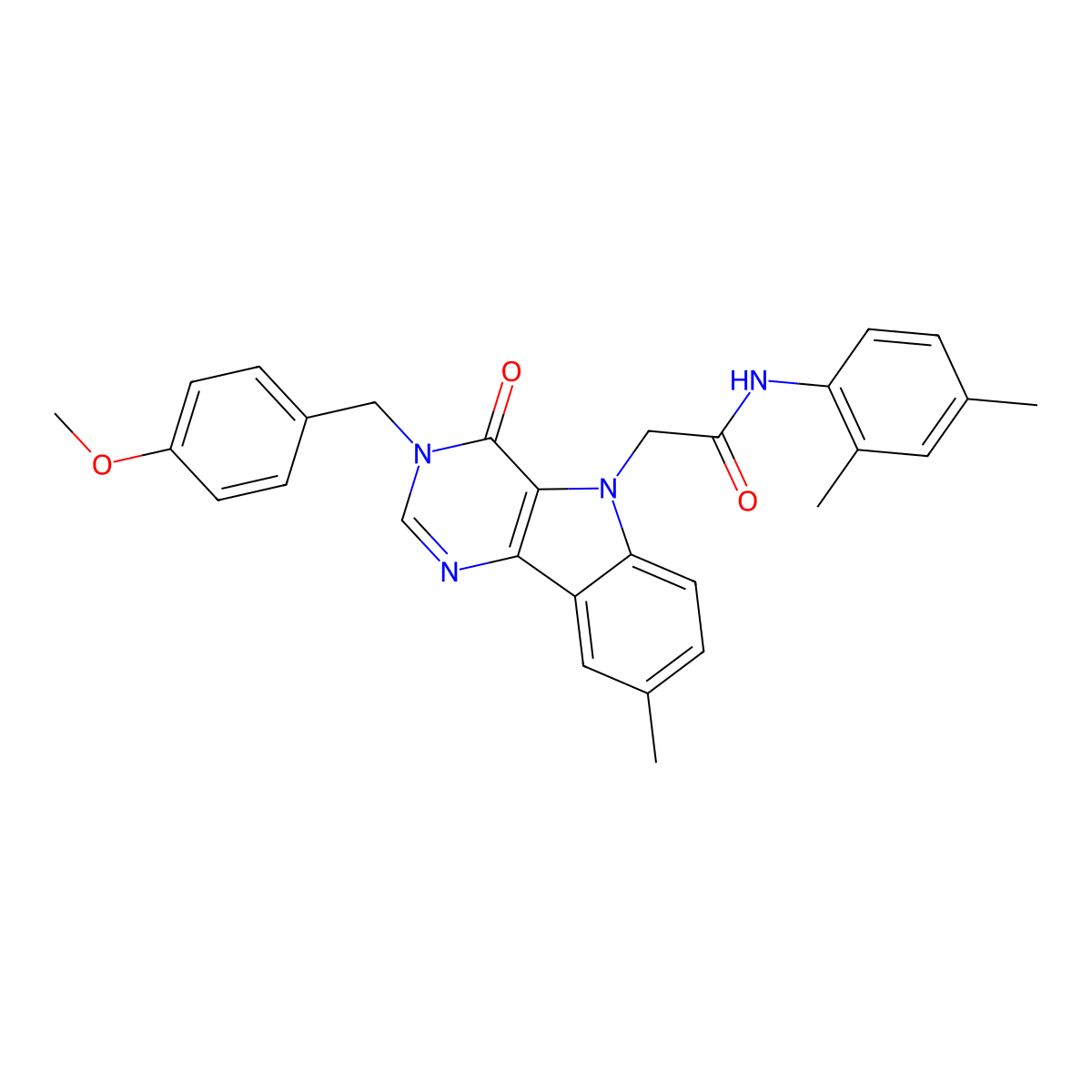 N-(2,4-dimethylphenyl)-2-(3-(4-methoxybenzyl)-8-methyl-4-oxo-3H-pyrimido[5,4-b]indol-5(4H)-yl)acetamide molecular structure, CAS 1189693-73-9