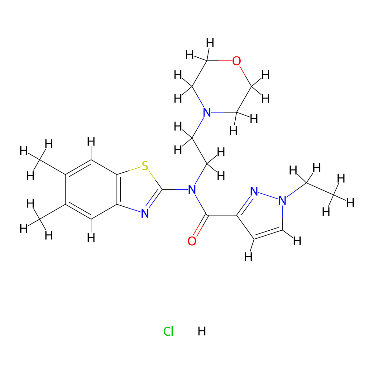 N-(5,6-dimethylbenzo[d]thiazol-2-yl)-1-ethyl-N-(2-morpholinoethyl)-1H-pyrazole-3-carboxamide hydrochloride molecular structure, CAS 1189693-83-1