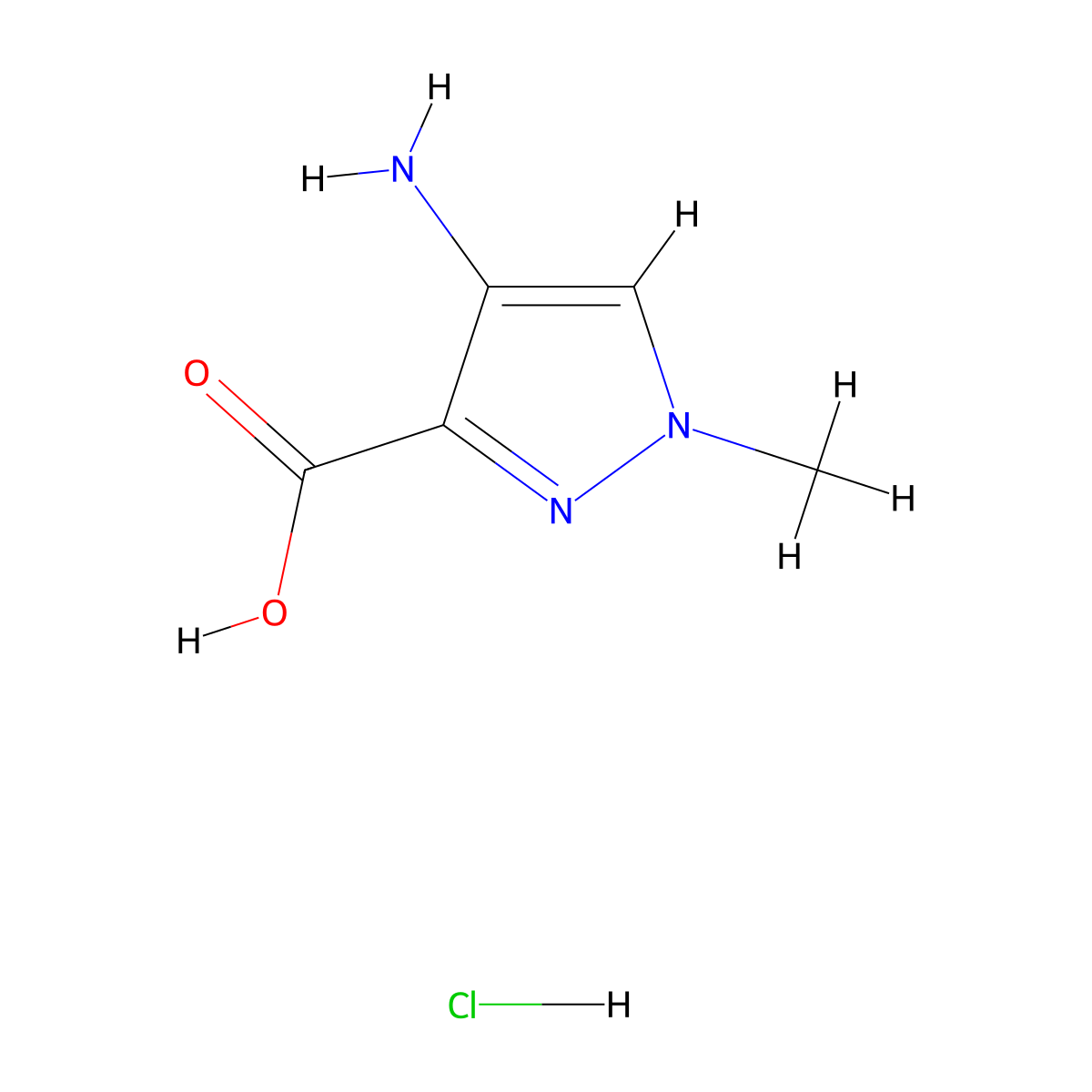 4-amino-1-methyl-1H-pyrazole-3-carboxylic acid hydrochloride molecular structure, CAS 1189693-96-6