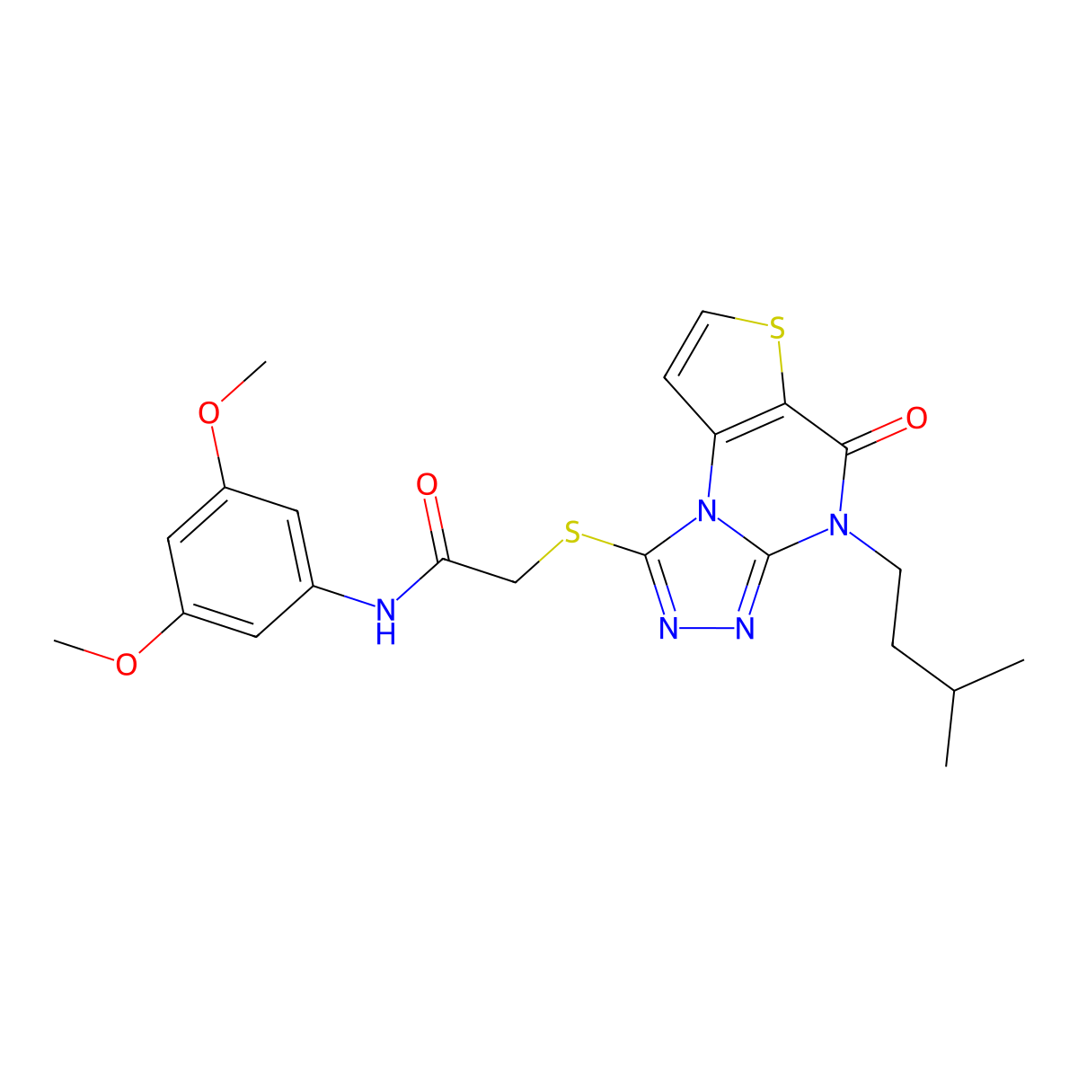 N-(3,5-dimethoxyphenyl)-2-((4-isopentyl-5-oxo-4,5-dihydrothieno[2,3-e][1,2,4]triazolo[4,3-a]pyrimidin-1-yl)thio)acetamide molecular structure, CAS 1189694-10-7